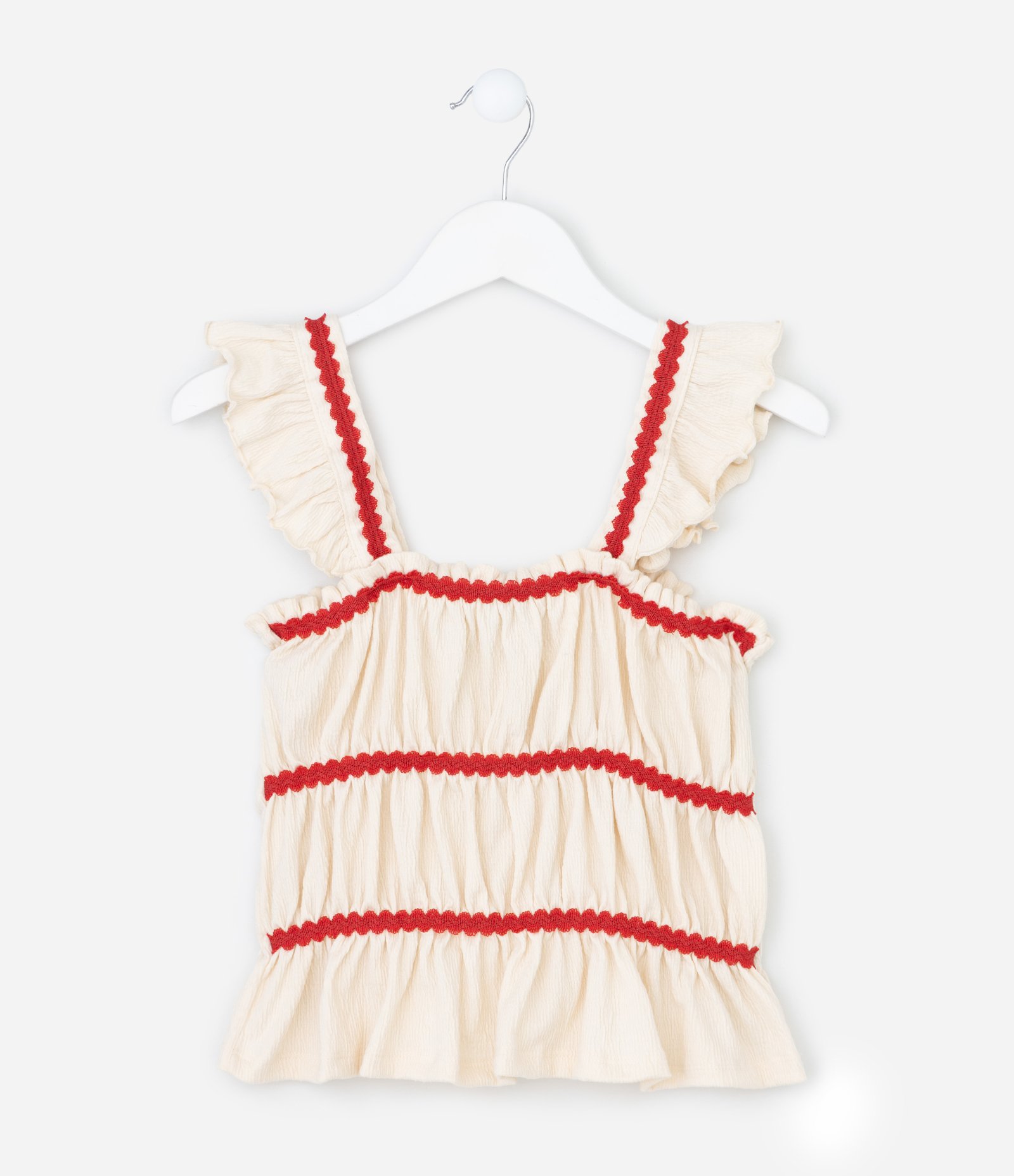 Blusa Infantil em Anarruga com Aplicação de Sianinha Babados e Texturizada - Tam 7 a 14 Anos Bege 2