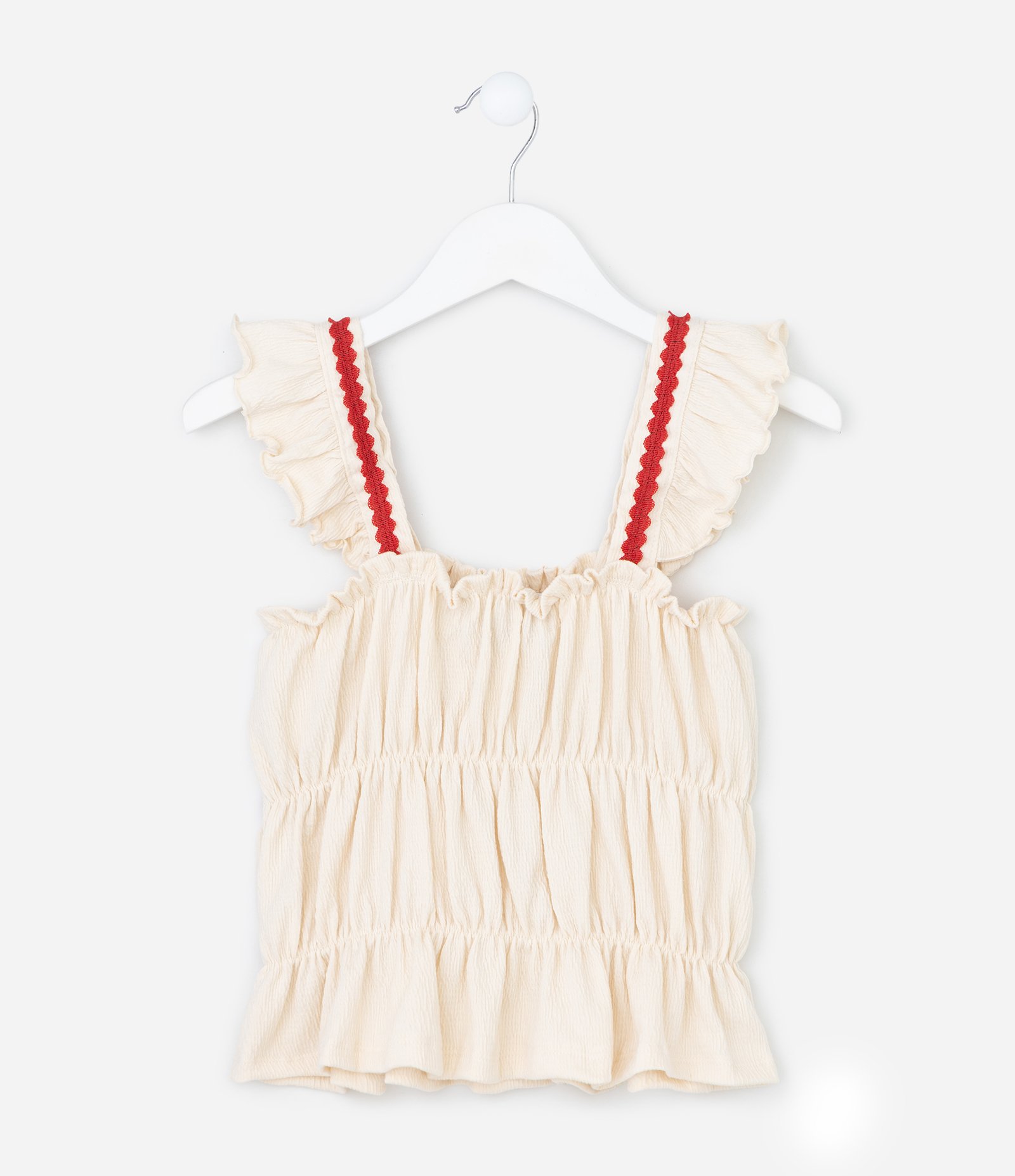 Blusa Infantil em Anarruga com Aplicação de Sianinha Babados e Texturizada - Tam 7 a 14 Anos Bege 3