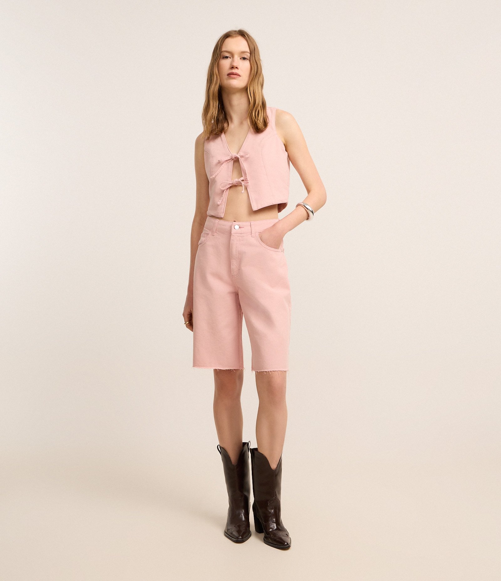 Colete em Sarja com Amarração Frontal Rosa 2