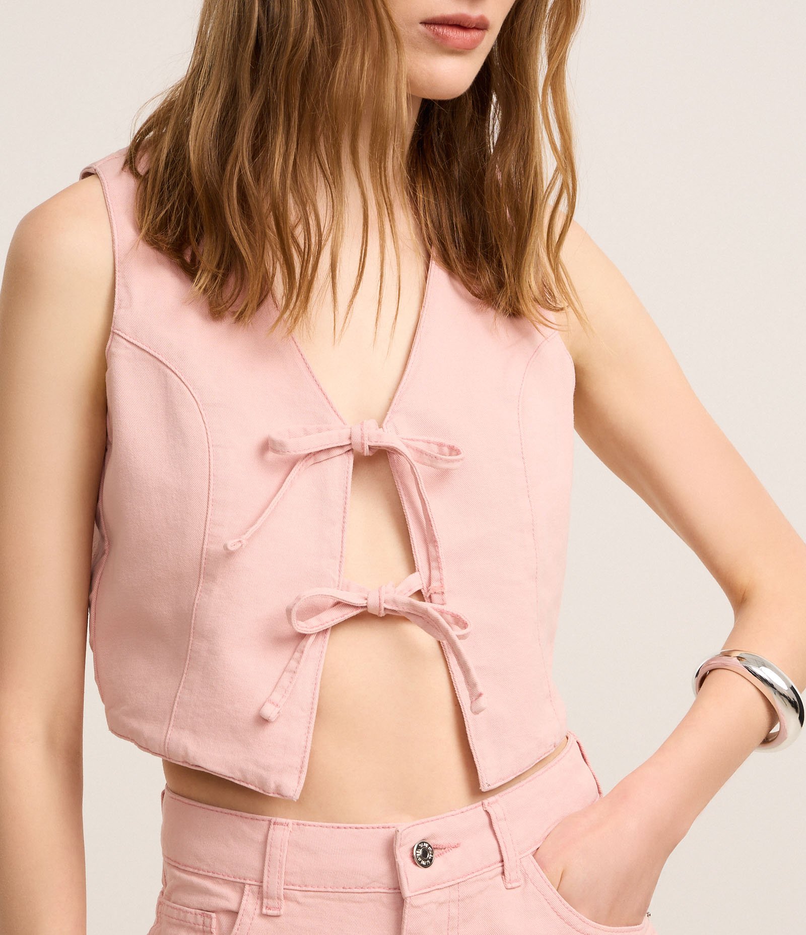 Colete em Sarja com Amarração Frontal Rosa 3