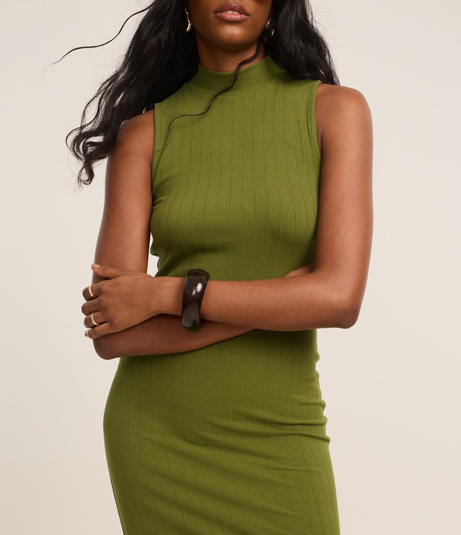 Vestido Midi Canelado em Ribana com Gola Altinha Verde 4