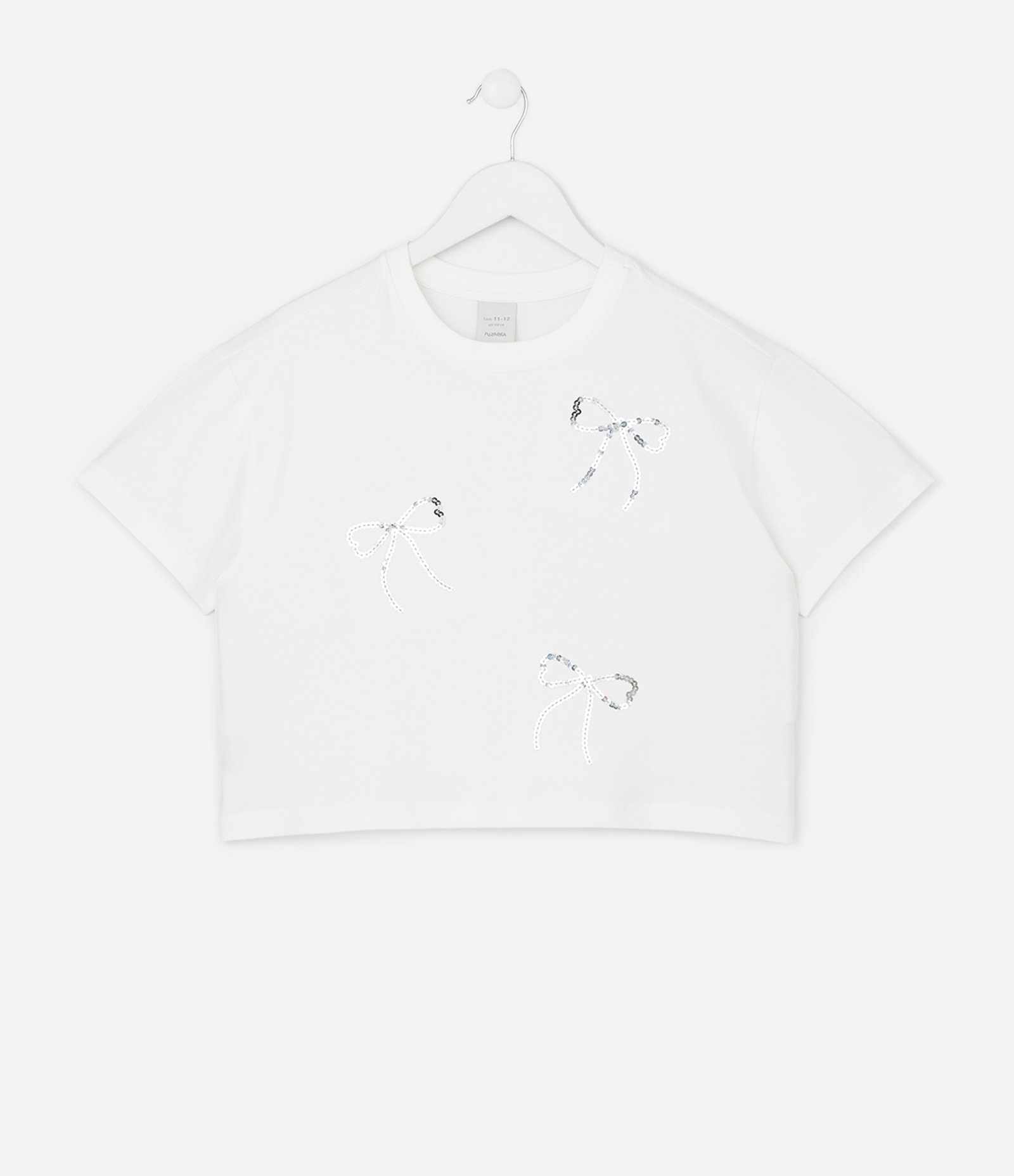 Camiseta Infantil Regular com Bordado de Laços - Tam 5 a 14 Anos Branco 1