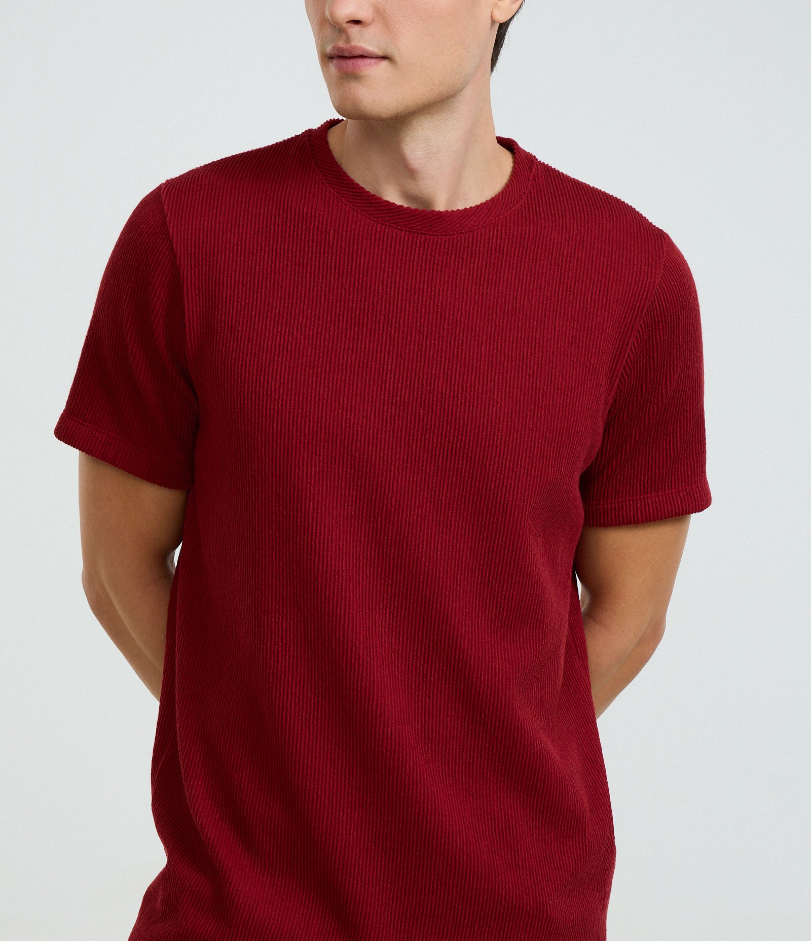 Camiseta Regular em Algodão Texturizado Vermelho 3