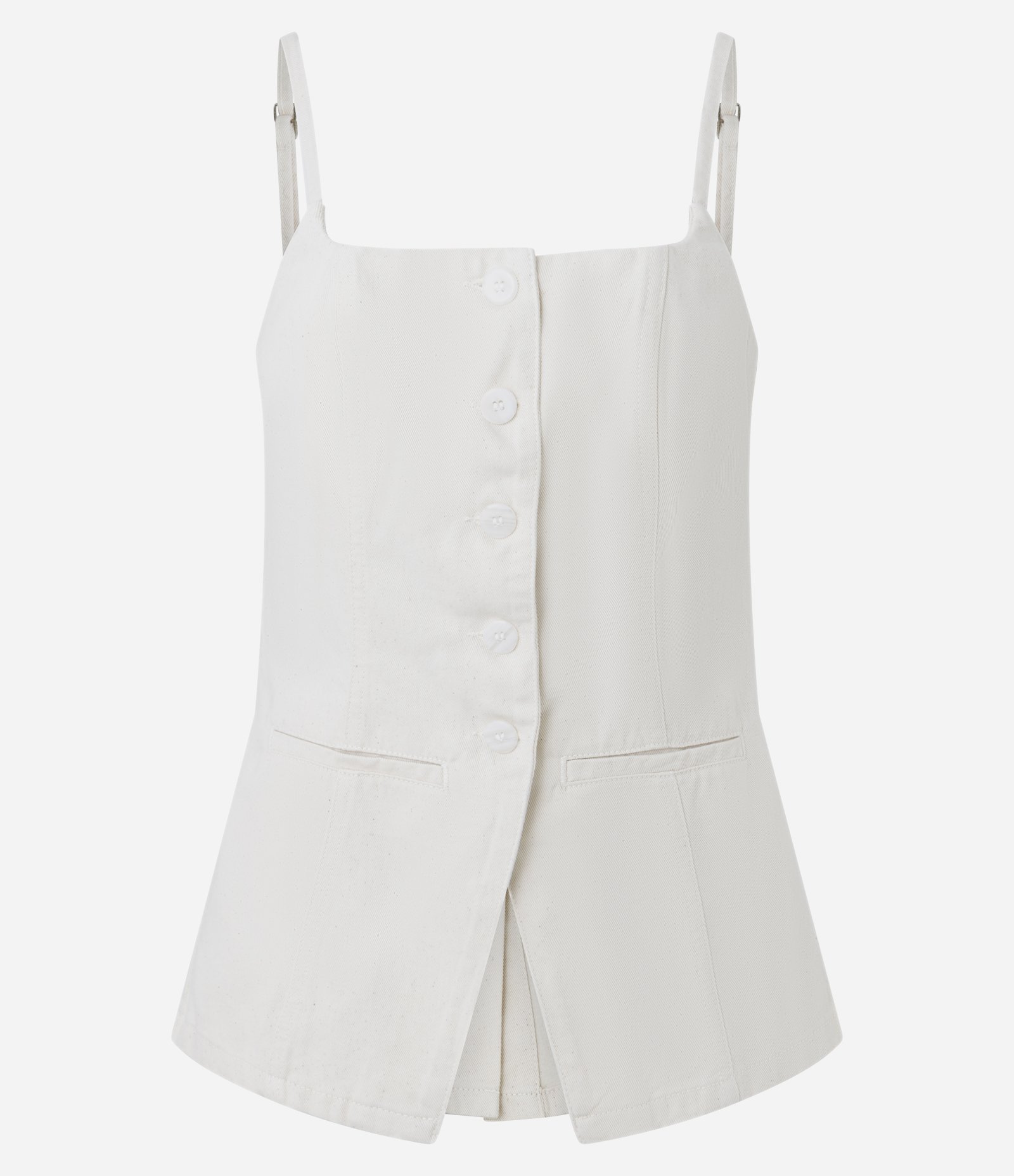 Colete de Alça em Sarja com Cintura Ajustada e Barra V Off White 5