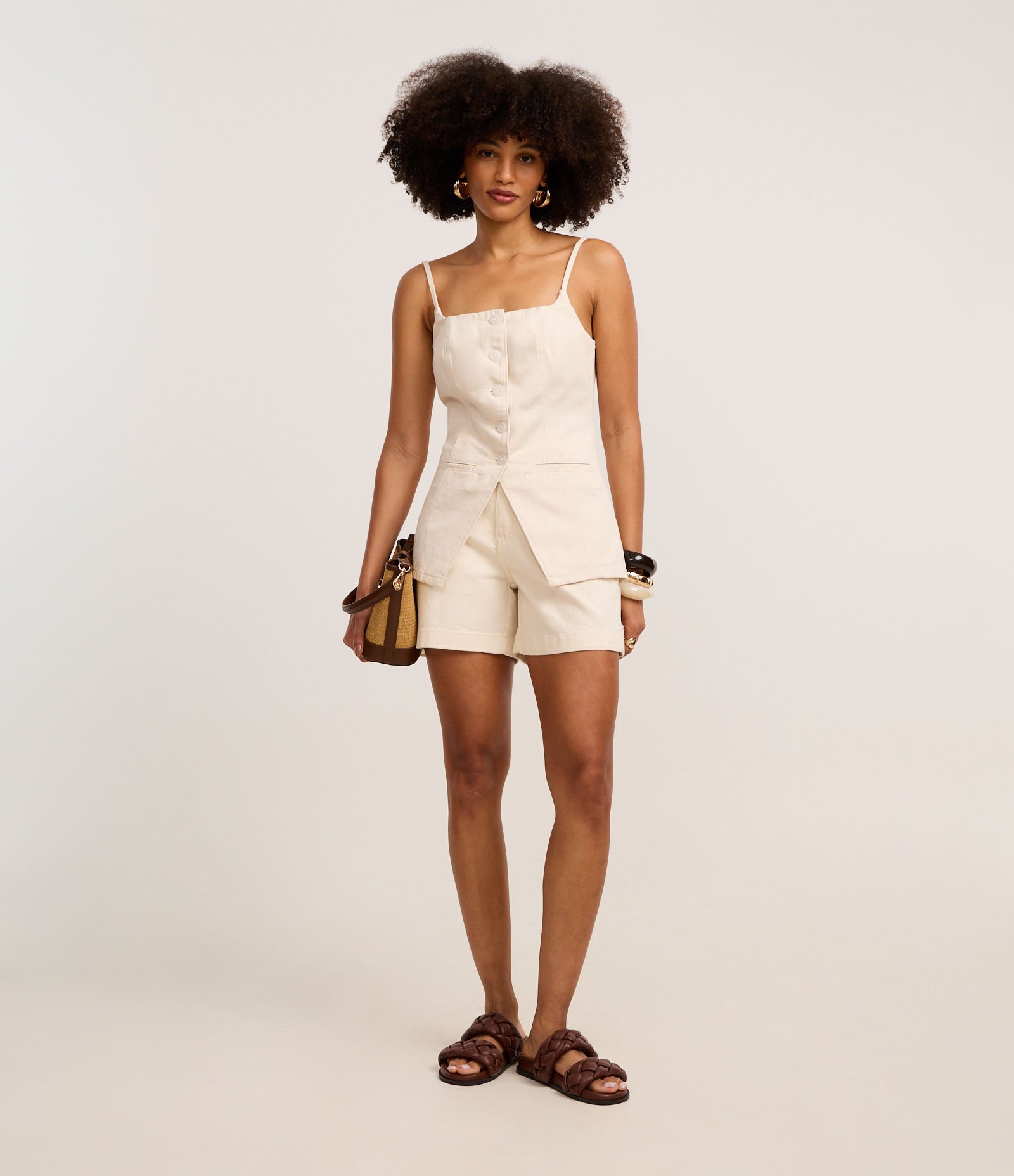 Colete de Alça em Sarja com Cintura Ajustada e Barra V Off White 2