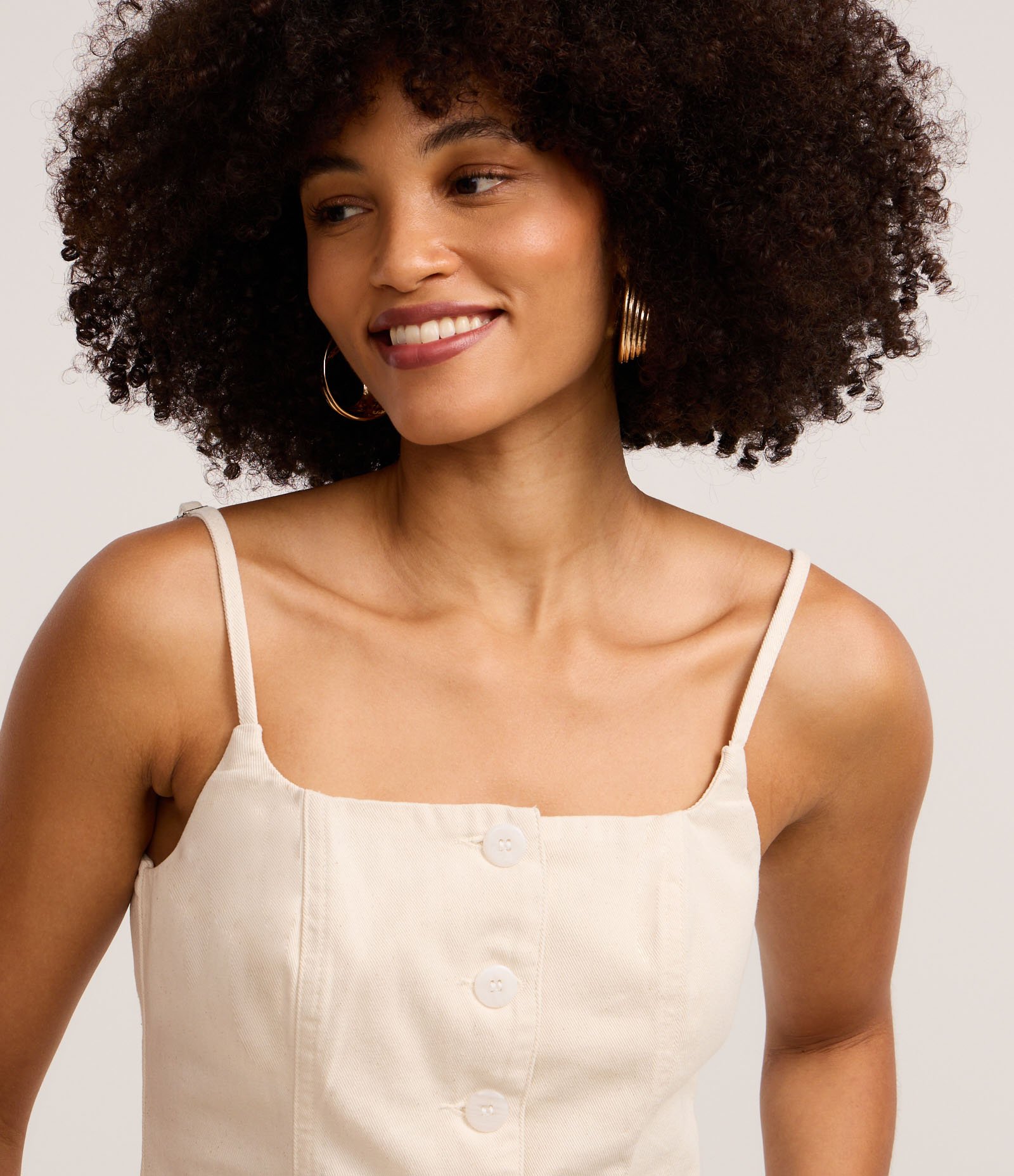 Colete de Alça em Sarja com Cintura Ajustada e Barra V Off White 3