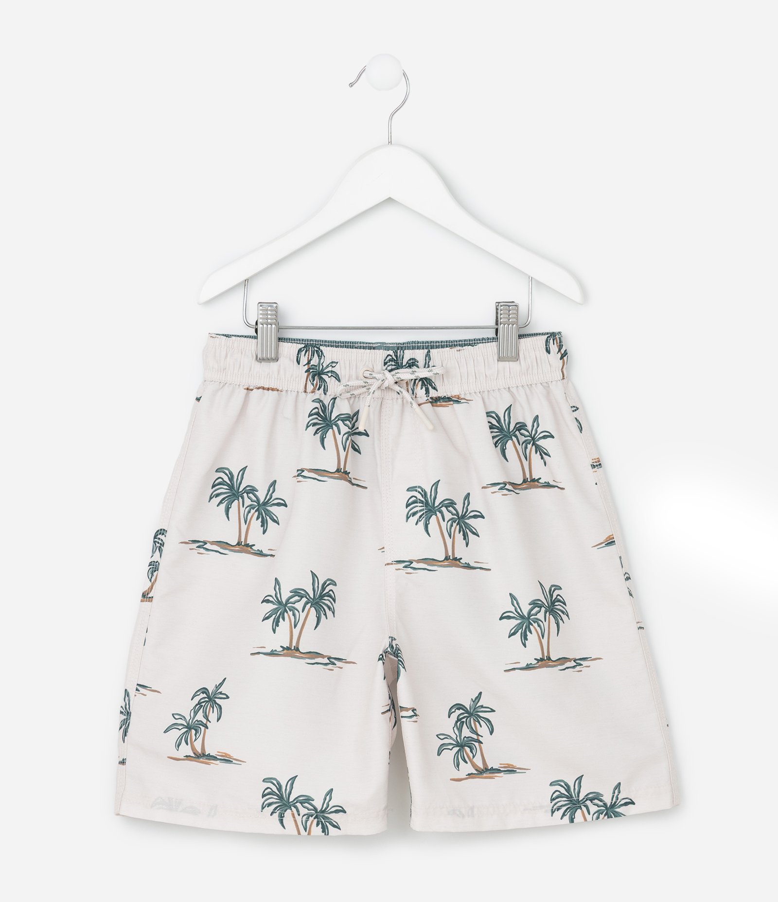 Bermuda Infantil de Banho com Estampa de Palmeiras Mini Ícones - Tam 5 a 14 Anos Bege 1