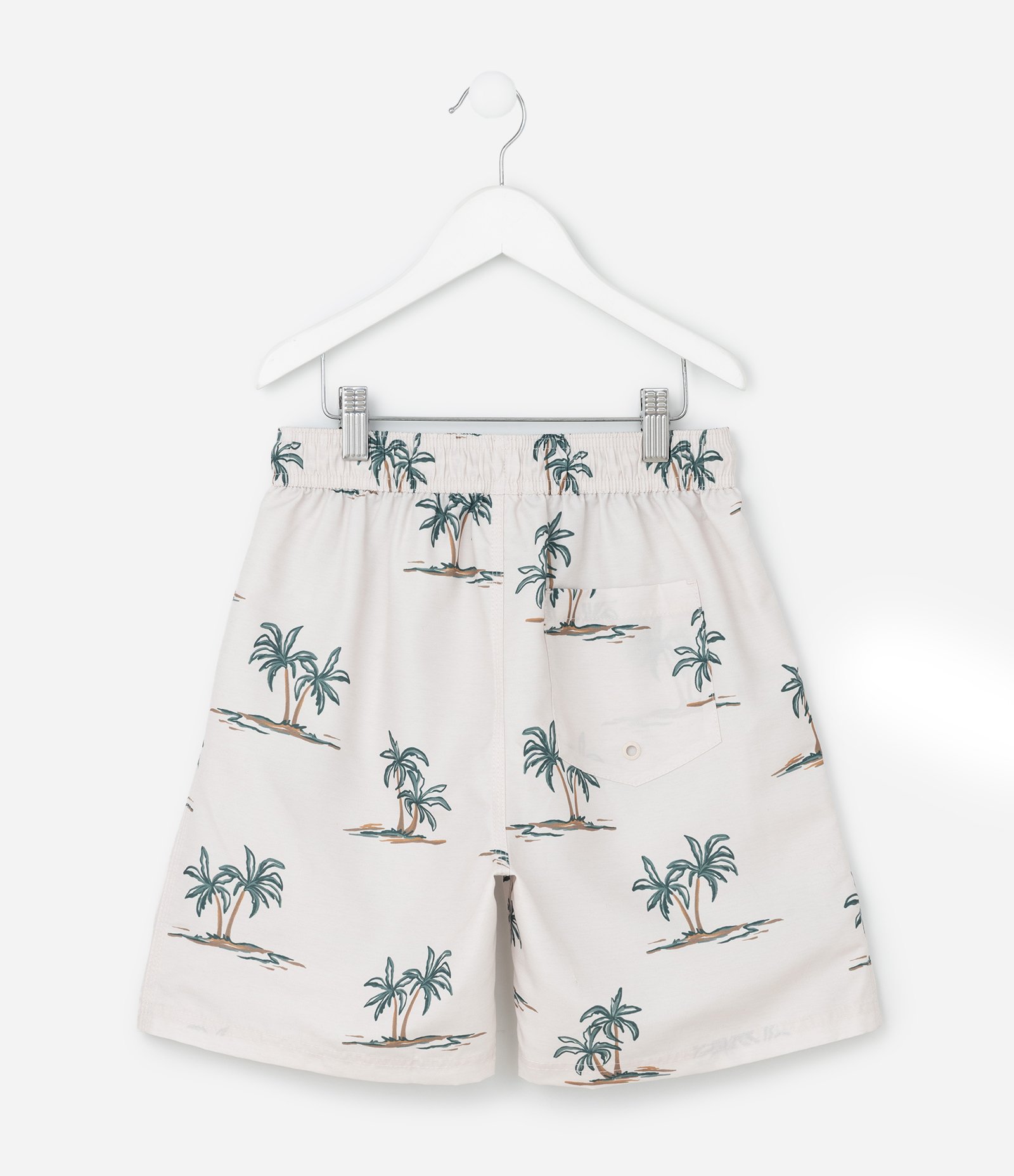 Bermuda Infantil de Banho com Estampa de Palmeiras Mini Ícones - Tam 5 a 14 Anos Bege 2