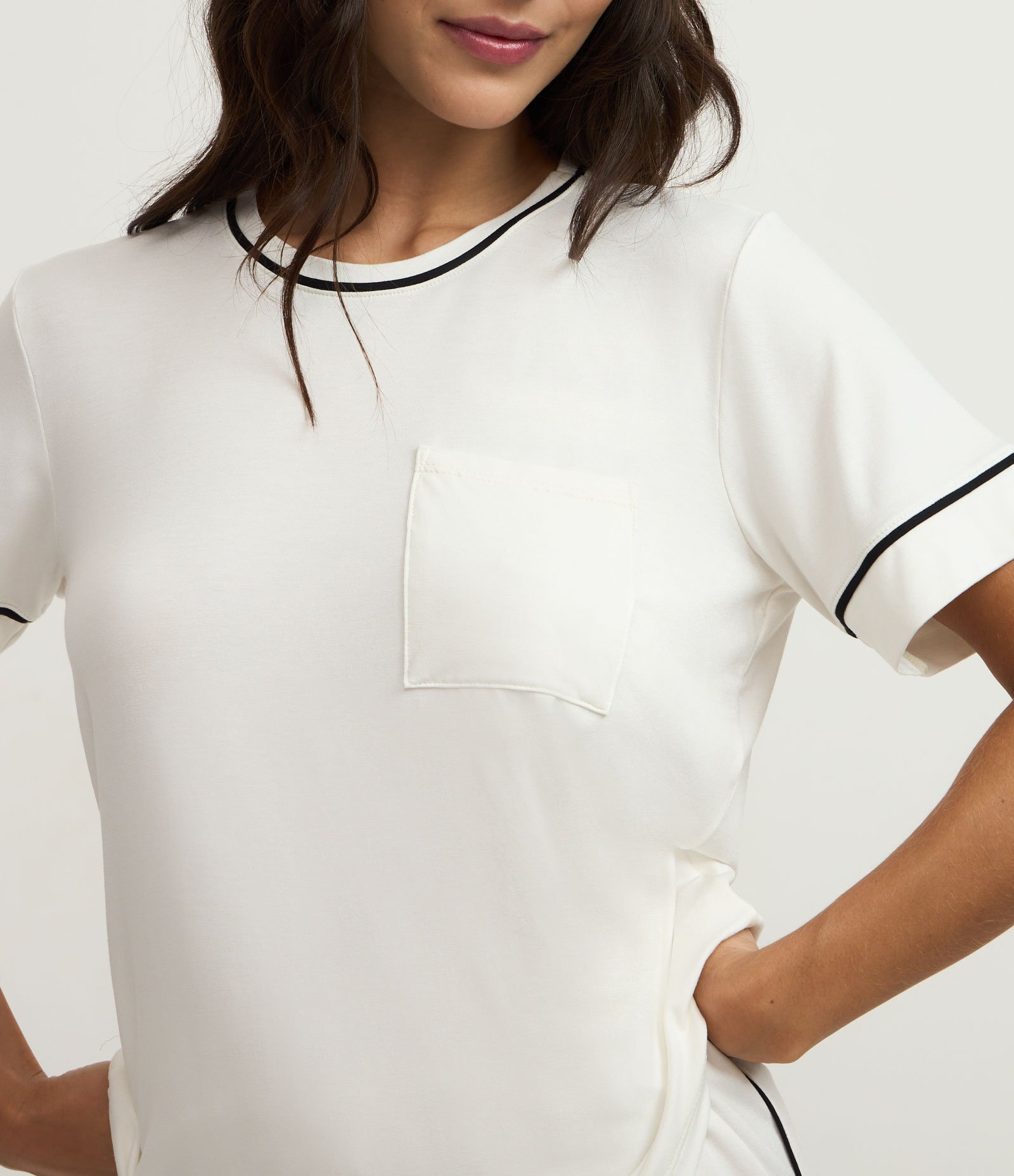 Pijama Short Doll em Viscose com Viés Contrastante Branco 2