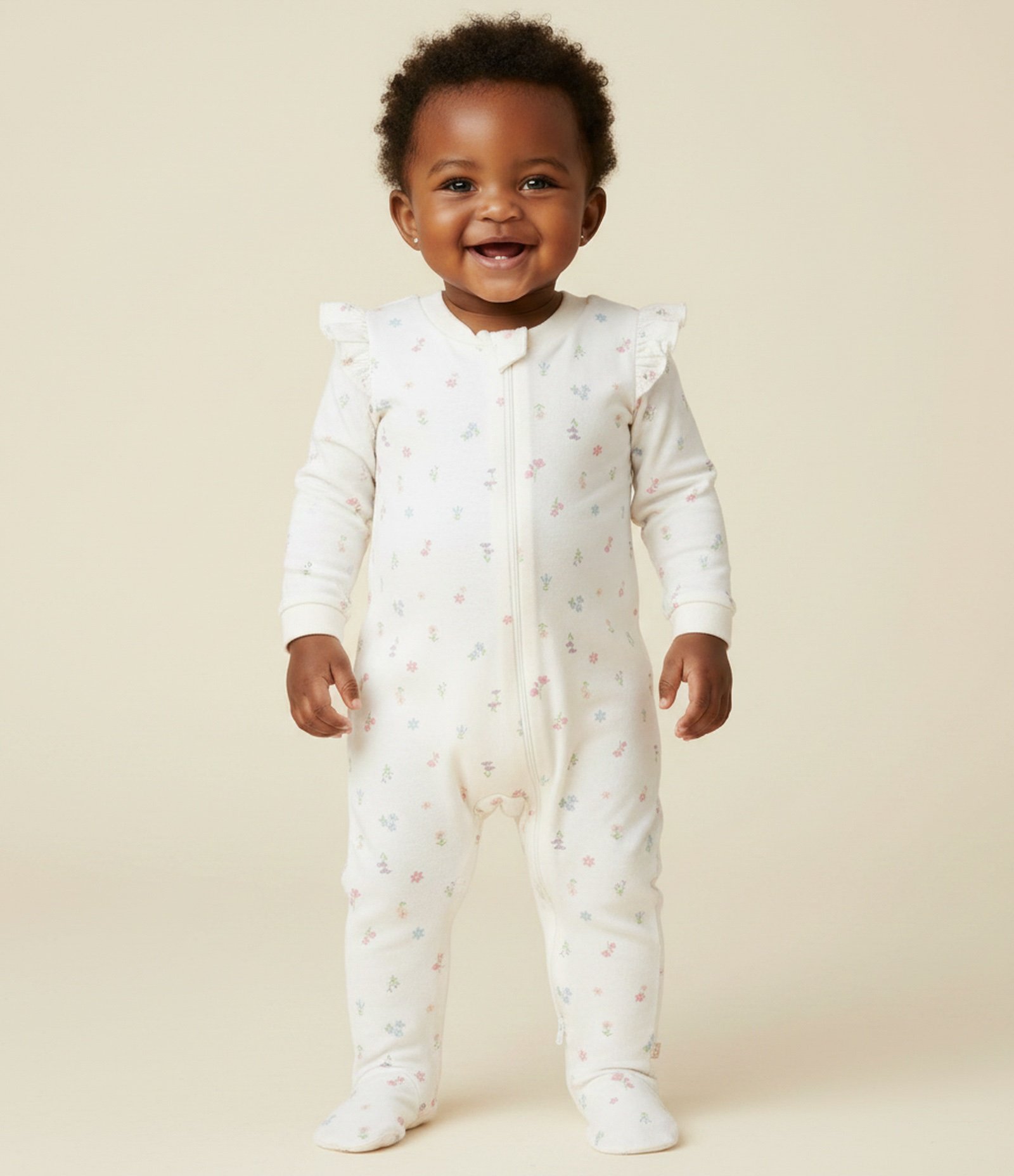 Macacão Infantil em Plush com Estampa Floral Liberty - Tam RN a 18 Meses Branco 1