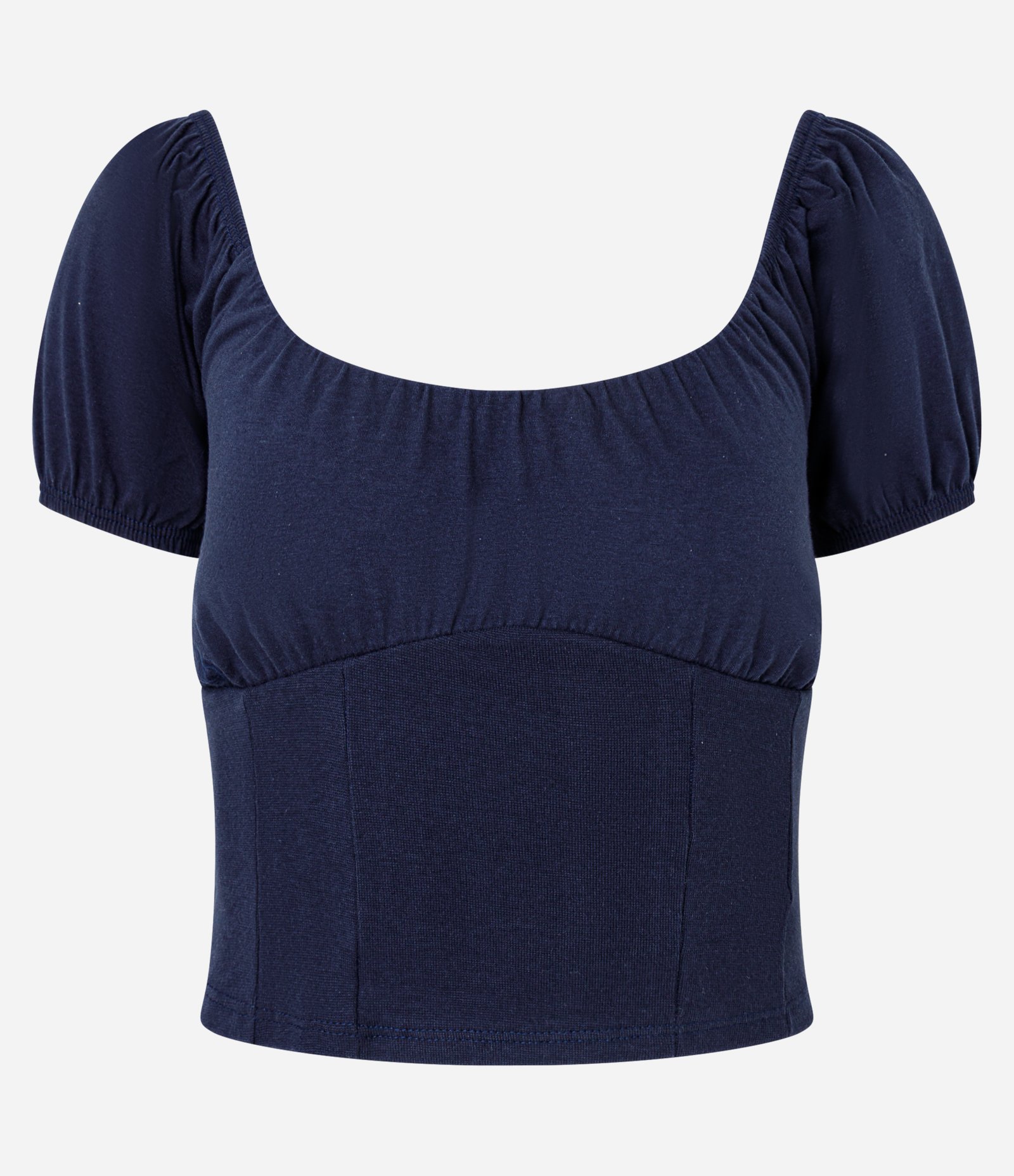Blusa em Algodão com Manga Bufante e Decote Aberto Azul Marinho 4