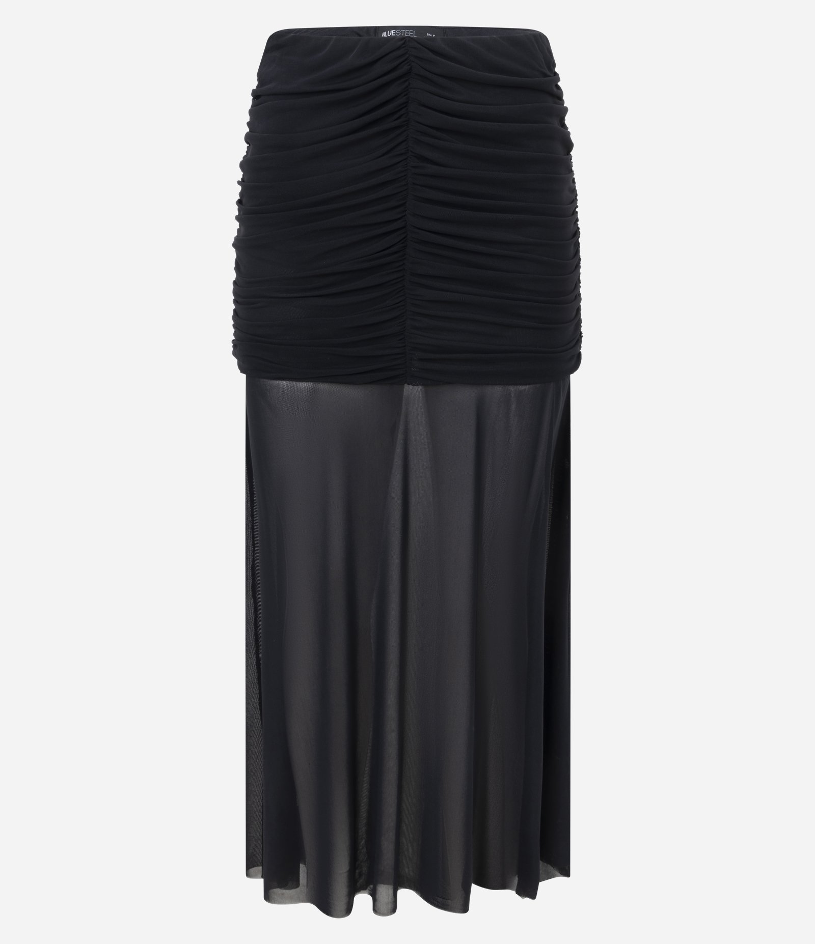 Saia Long Midi em Tule com Sobreposição com Barra Assimétrica Preto 5