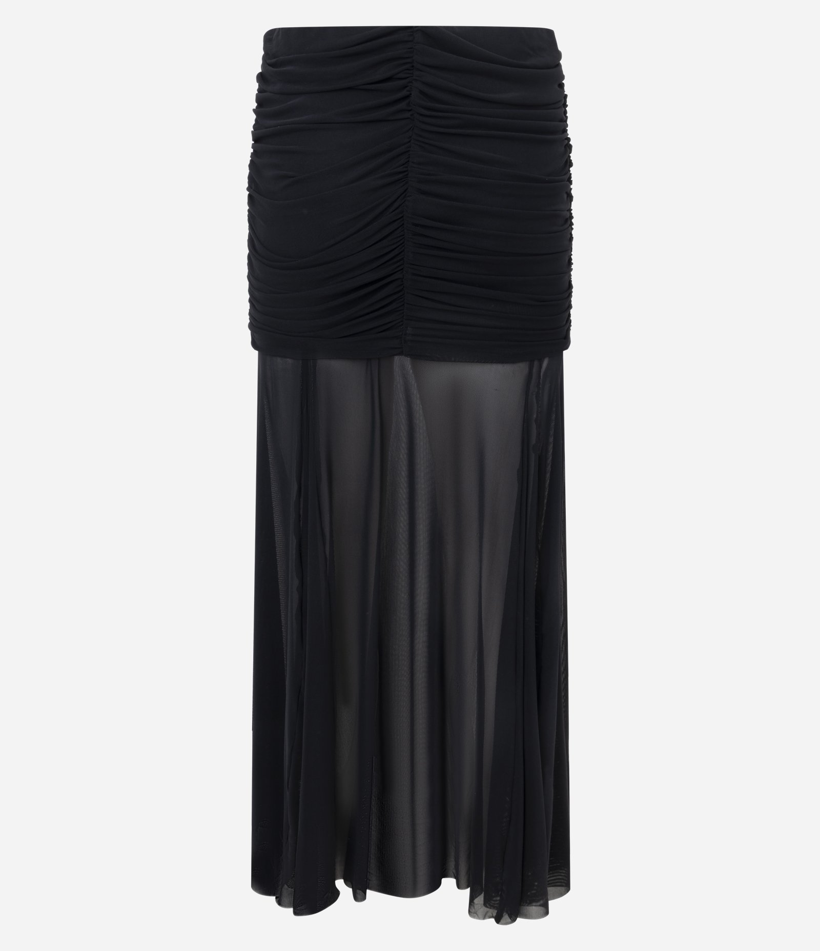 Saia Long Midi em Tule com Sobreposição com Barra Assimétrica Preto 7