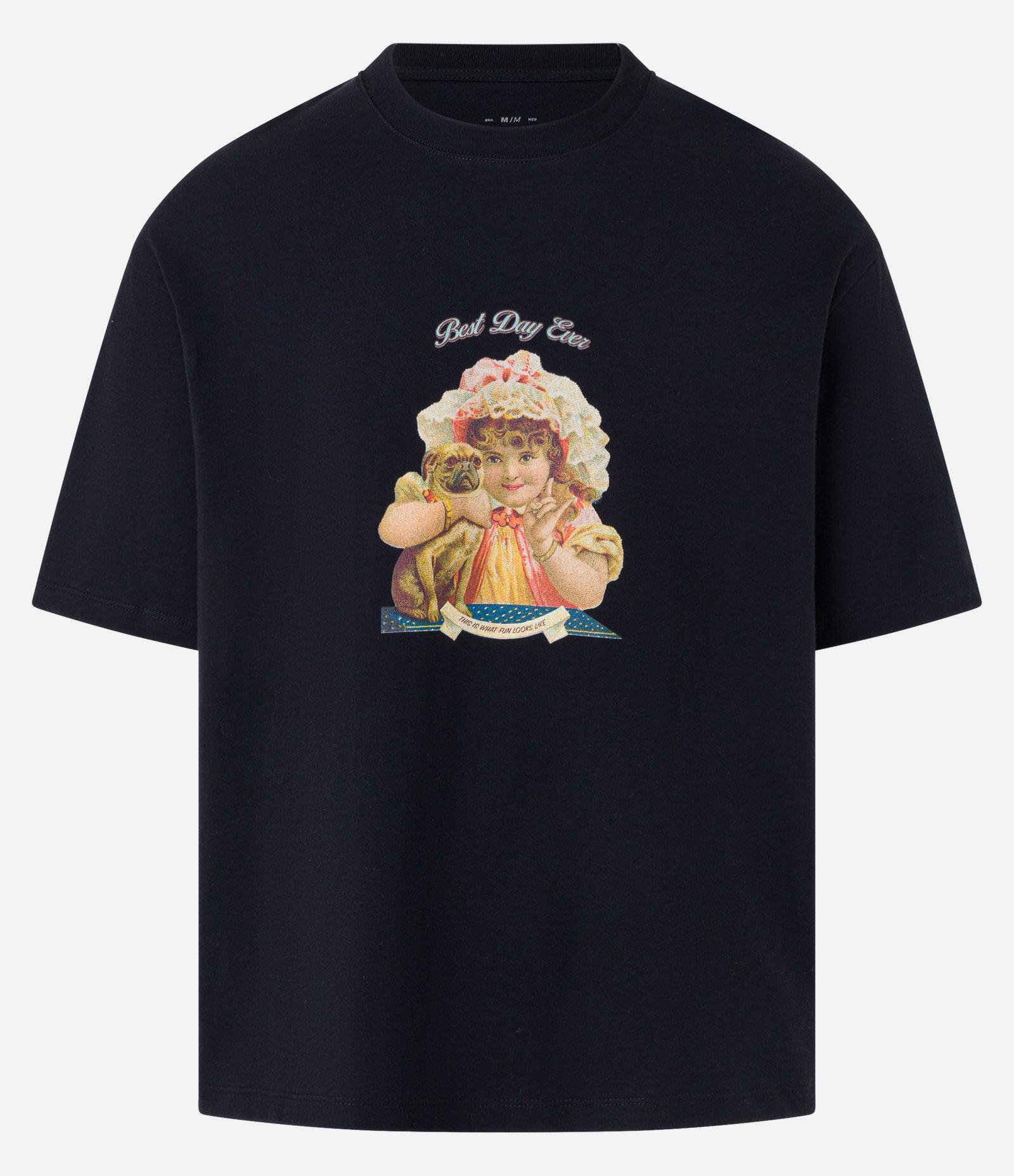 Camiseta Boxy em Algodão com Estampa Pug Preto 7