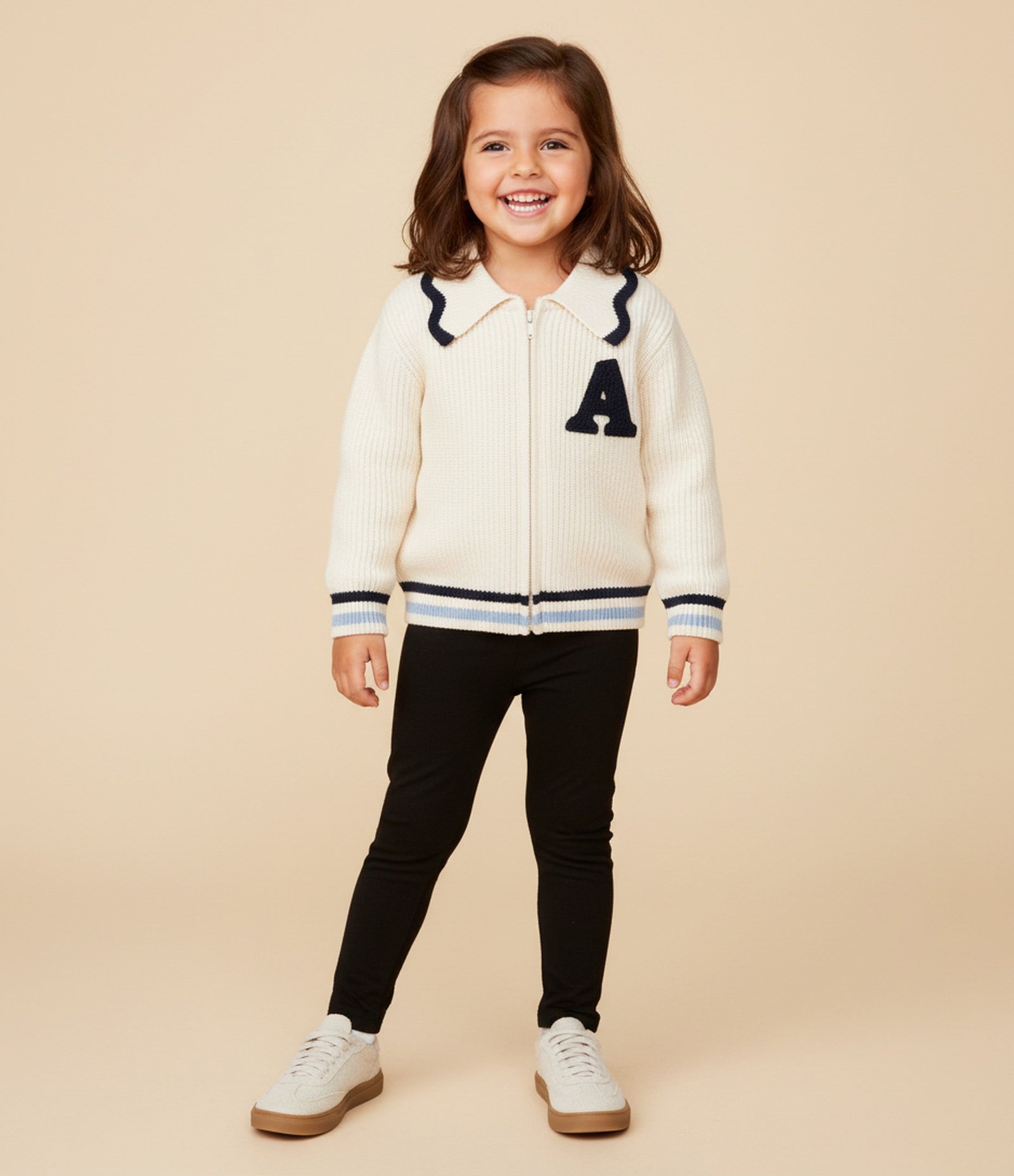 Jaqueta Infantil em Efeito Tricô com Babado na Gola e Bordado – Tam 1 a 5/6 Anos Off White 1