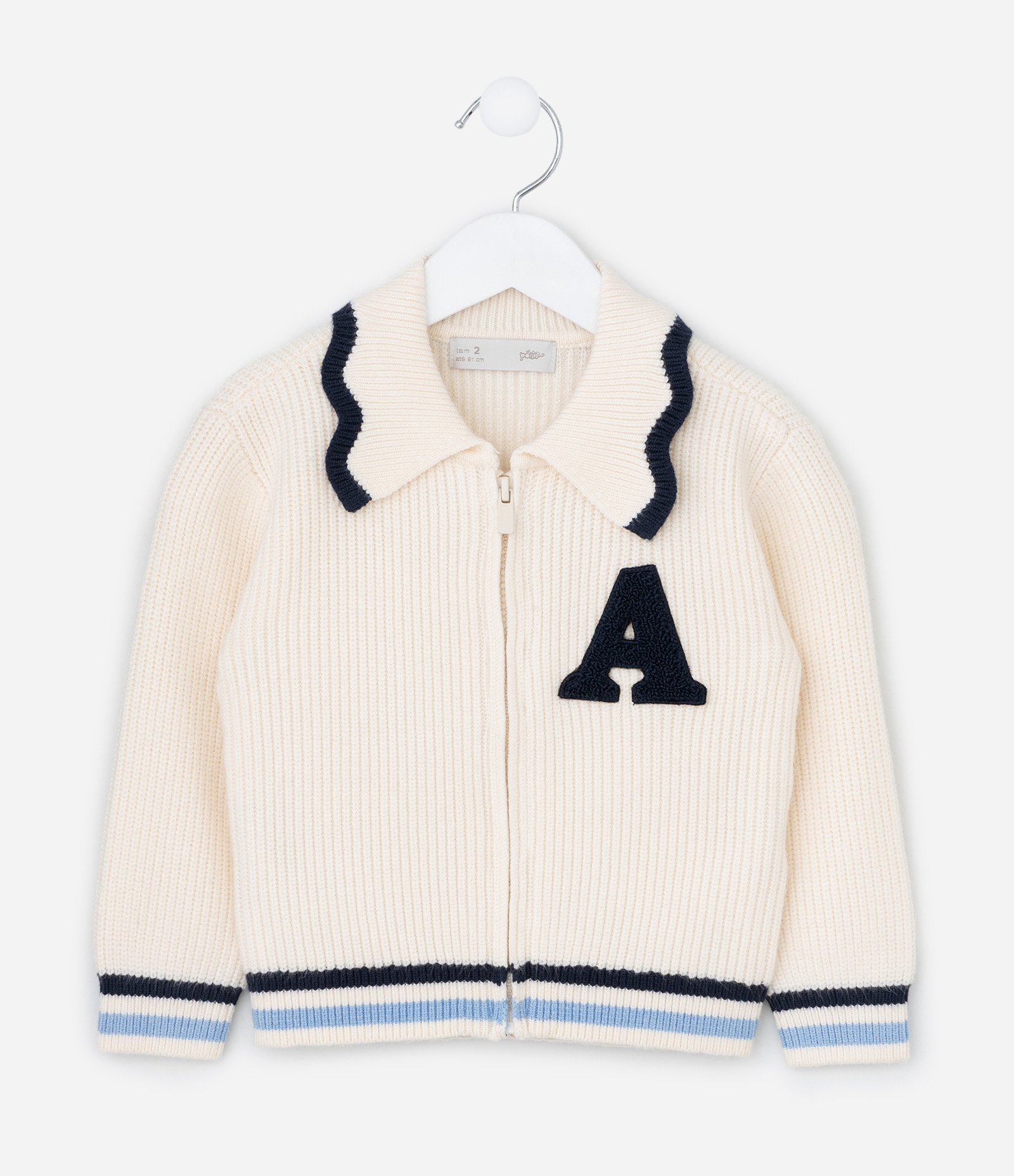 Jaqueta Infantil em Efeito Tricô com Babado na Gola e Bordado – Tam 1 a 5/6 Anos Off White 2