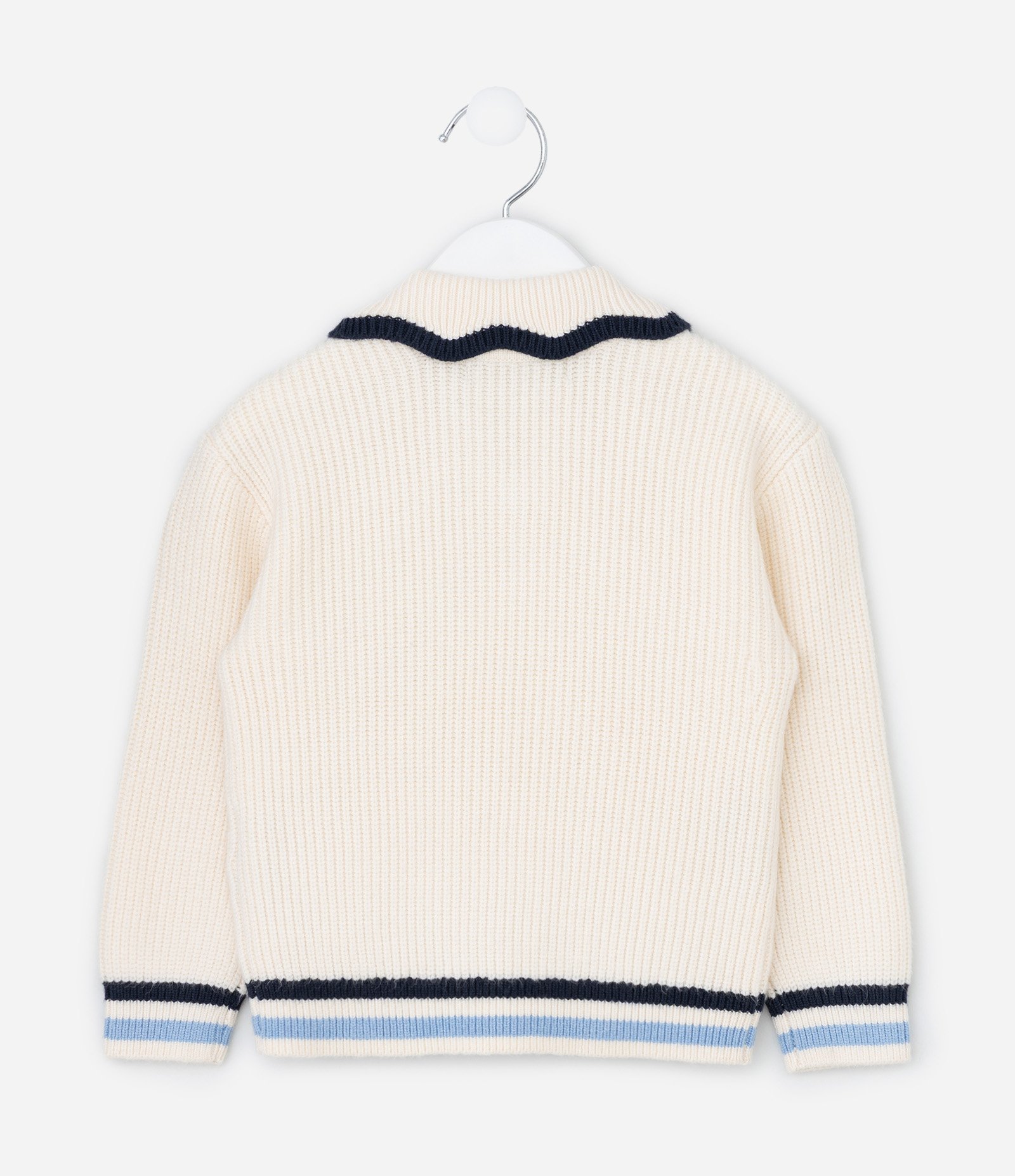 Jaqueta Infantil em Efeito Tricô com Babado na Gola e Bordado – Tam 1 a 5/6 Anos Off White 3