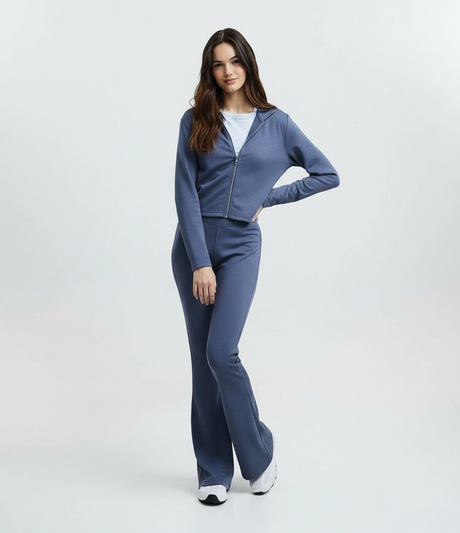 Calça Flare em Microfibra com Cós Largo Azul 3