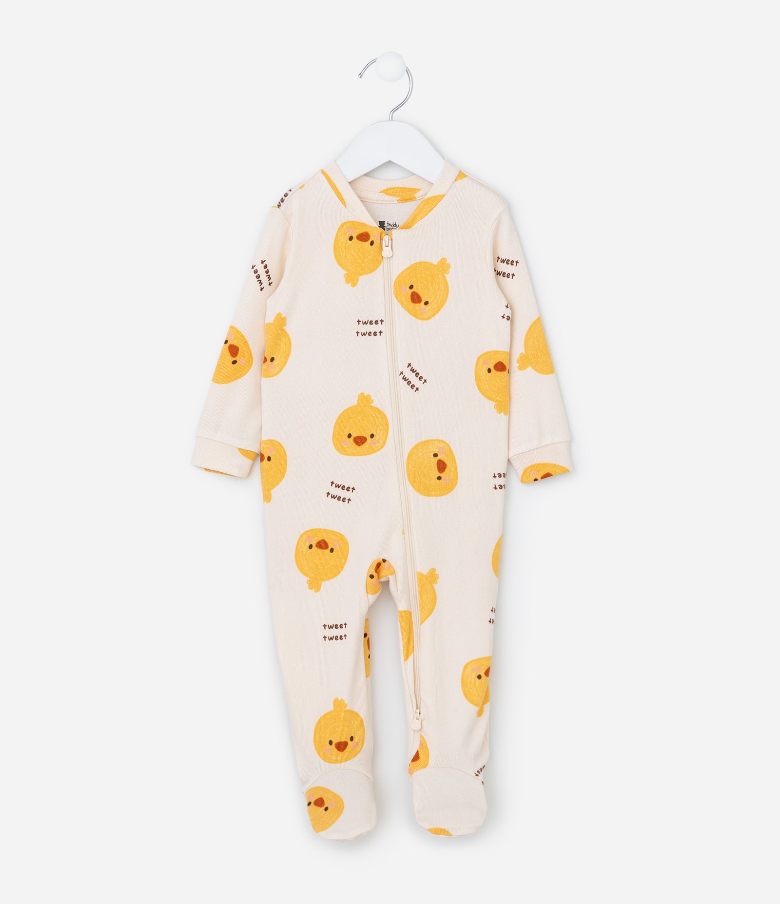 Macaquinho Infantil em Tricô com Estampa de Pintinho – Tam RN a 18 Meses Off White 1