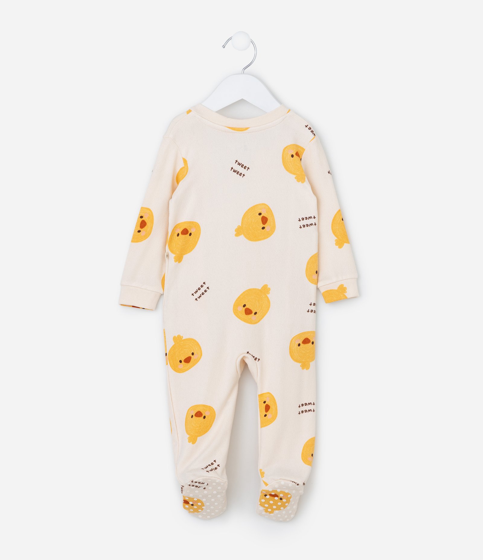 Macaquinho Infantil em Tricô com Estampa de Pintinho – Tam RN a 18 Meses Off White 3