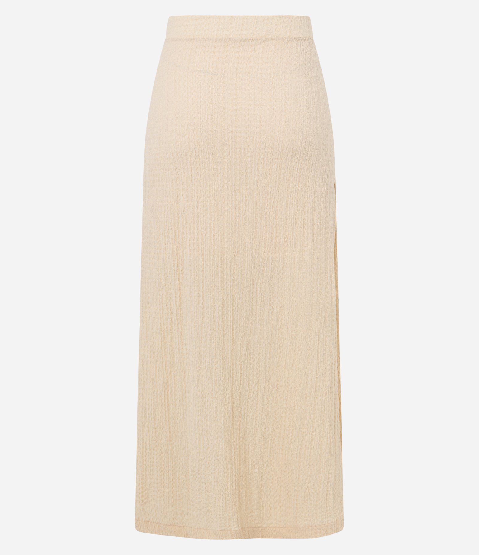 Saia Long Midi Evasê com Fivela Redonda Lateral e Fenda Bege 7