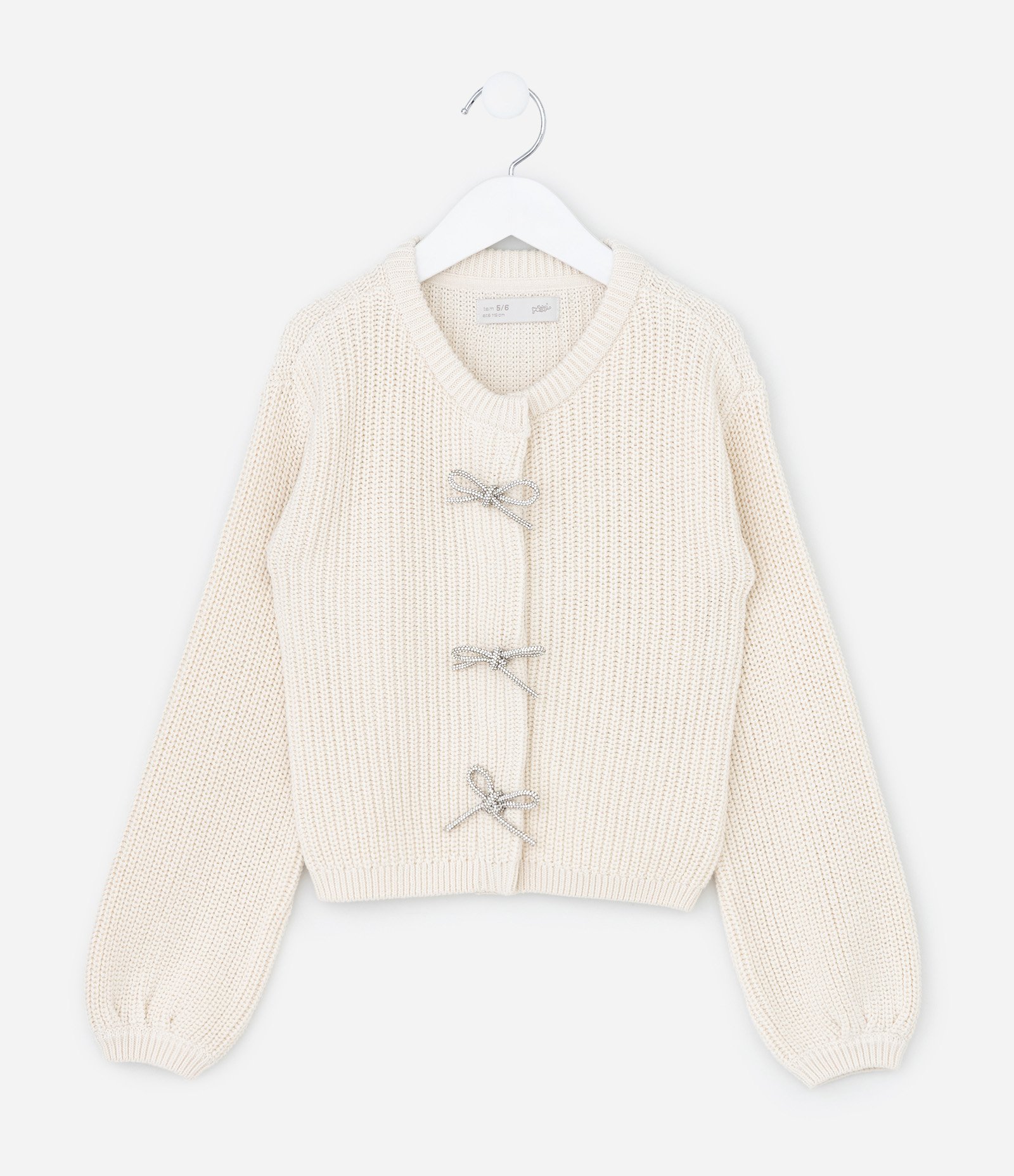 Cardigan Infantil em Tricô com Laços em Strass – Tam 1 a 5/6 Anos Off White 2