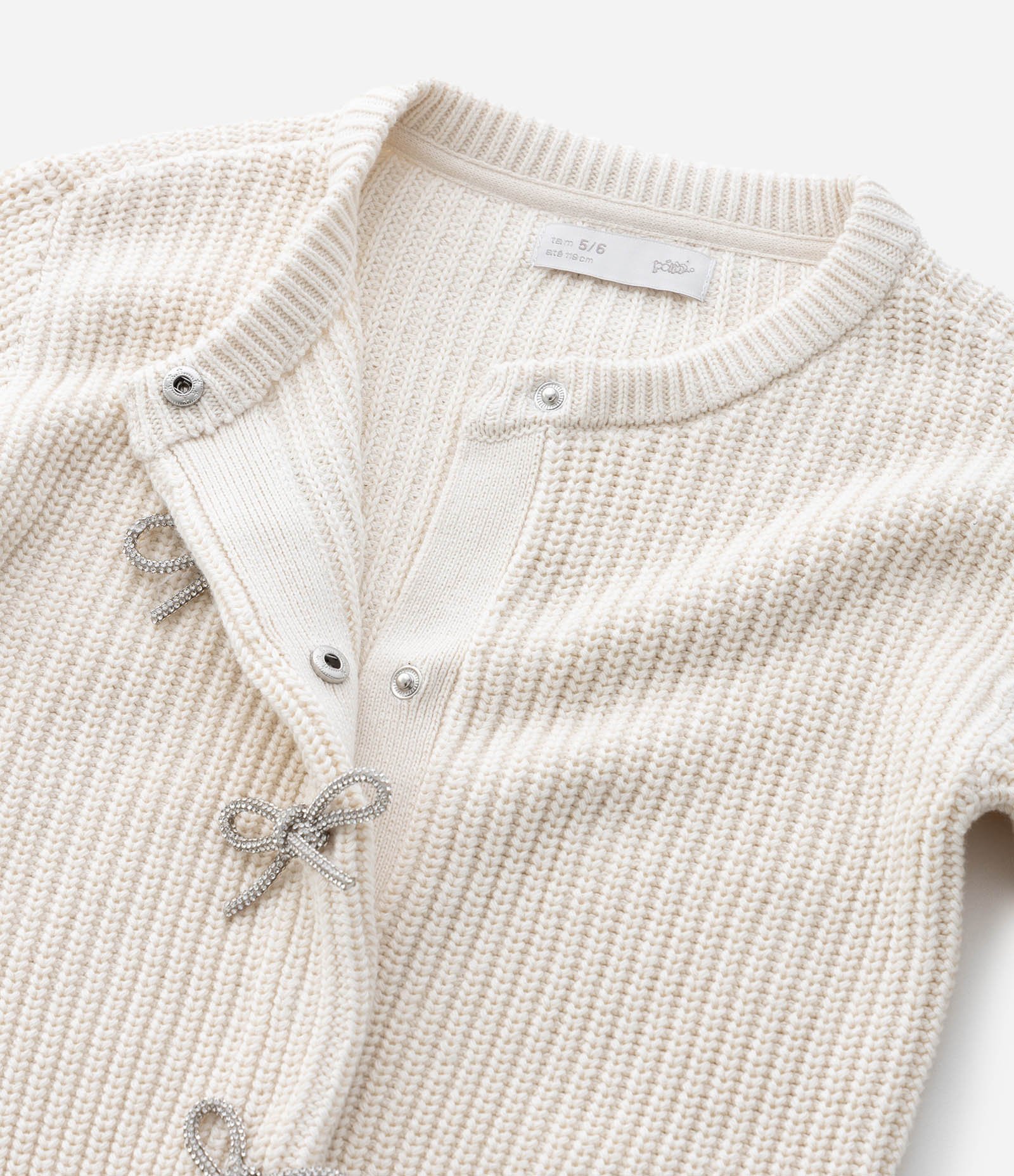 Cardigan Infantil em Tricô com Laços em Strass – Tam 1 a 5/6 Anos Off White 6