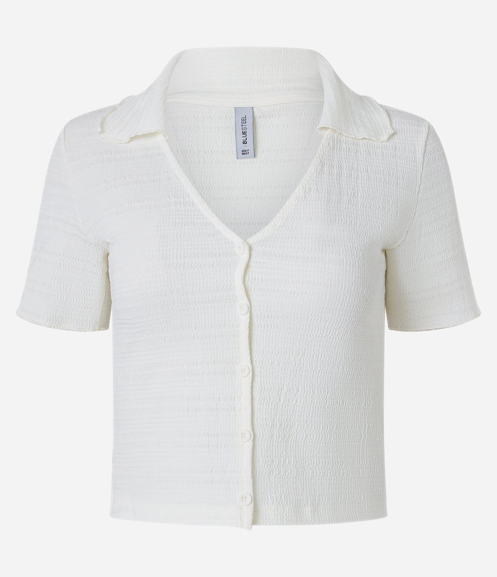 Blusa Polo com Textura e Abotoamento Frontal Bege 4
