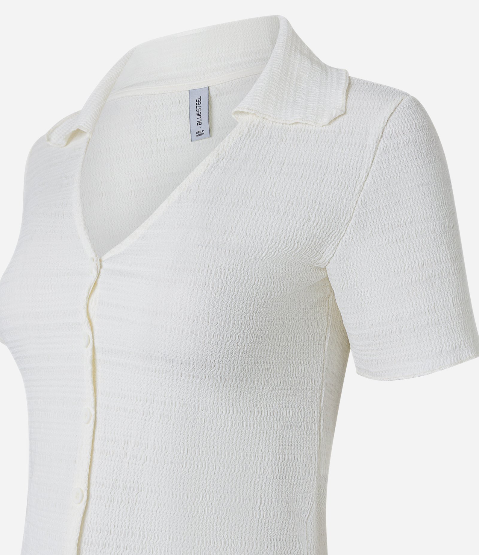 Blusa Polo com Textura e Abotoamento Frontal Bege 5