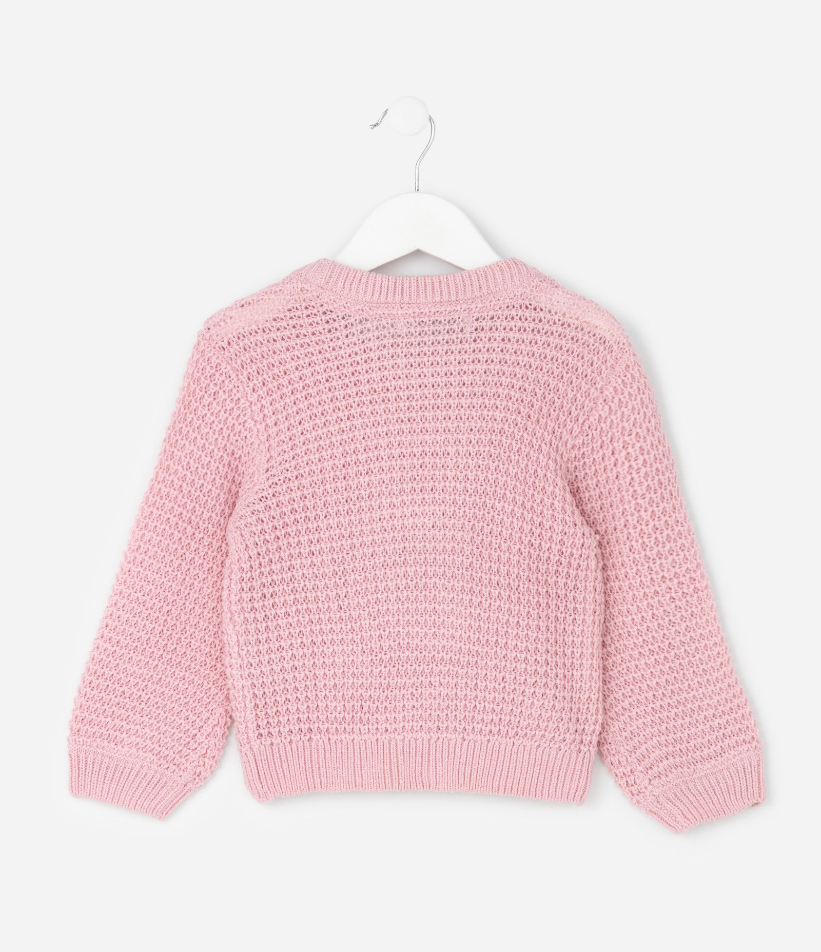 Suéter Infantil em Efeito Tricô com Bordado de Laço – Tam 1 a 5/6 Anos Rosa Claro 2