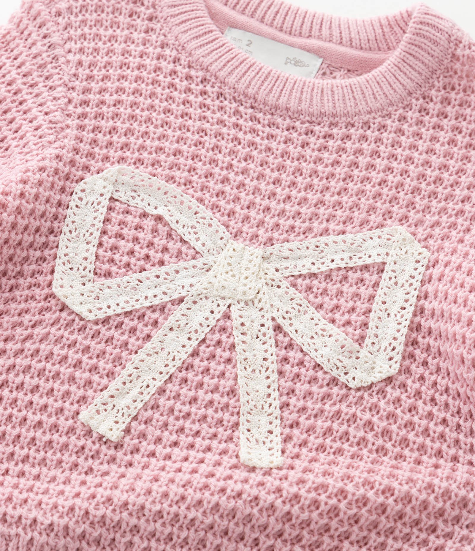 Suéter Infantil em Efeito Tricô com Bordado de Laço – Tam 1 a 5/6 Anos Rosa Claro 5