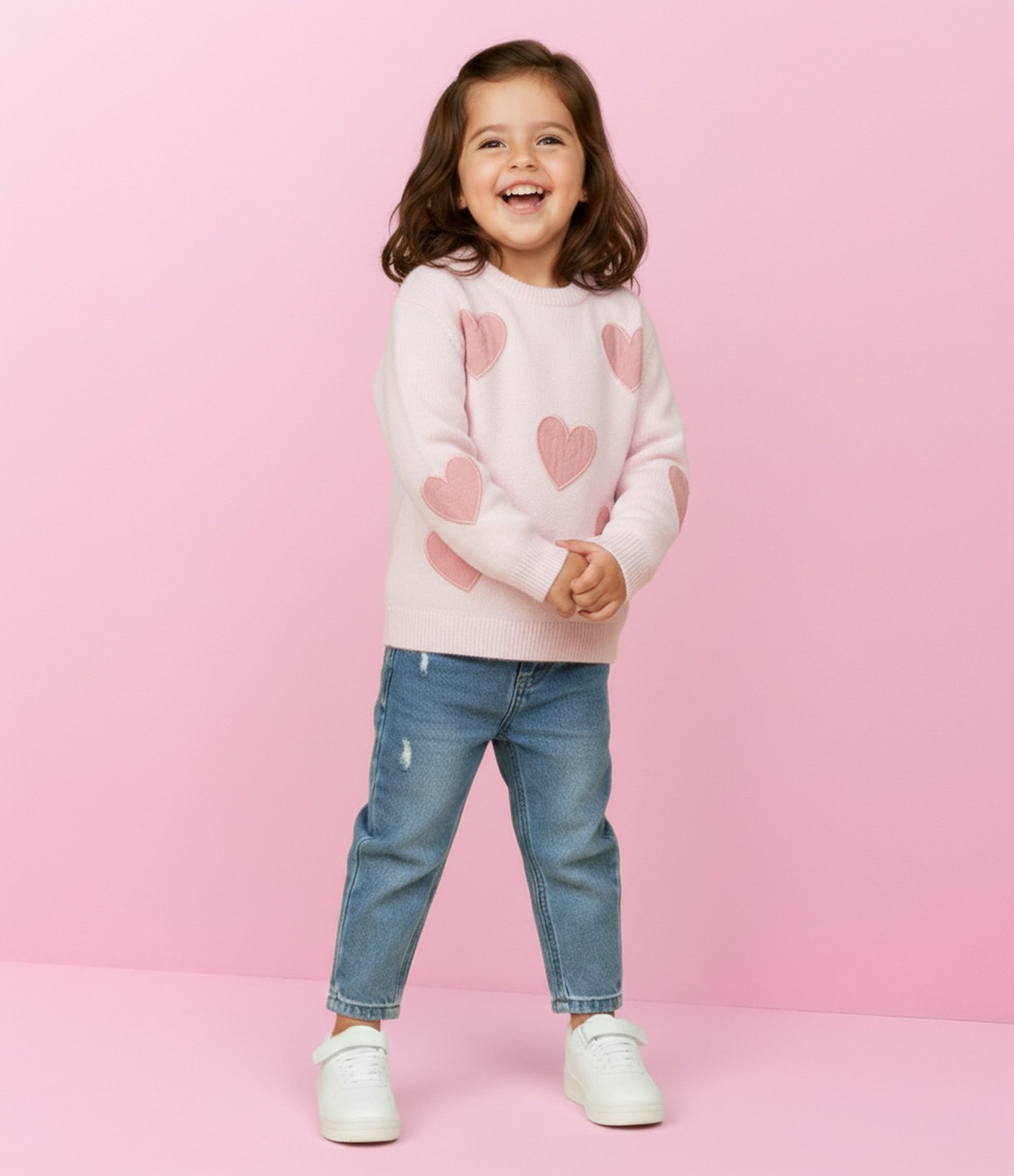 Suéter Infantil em Tricô com Corações Aplicados – Tam 1 a 5/6 Anos Lilás 1