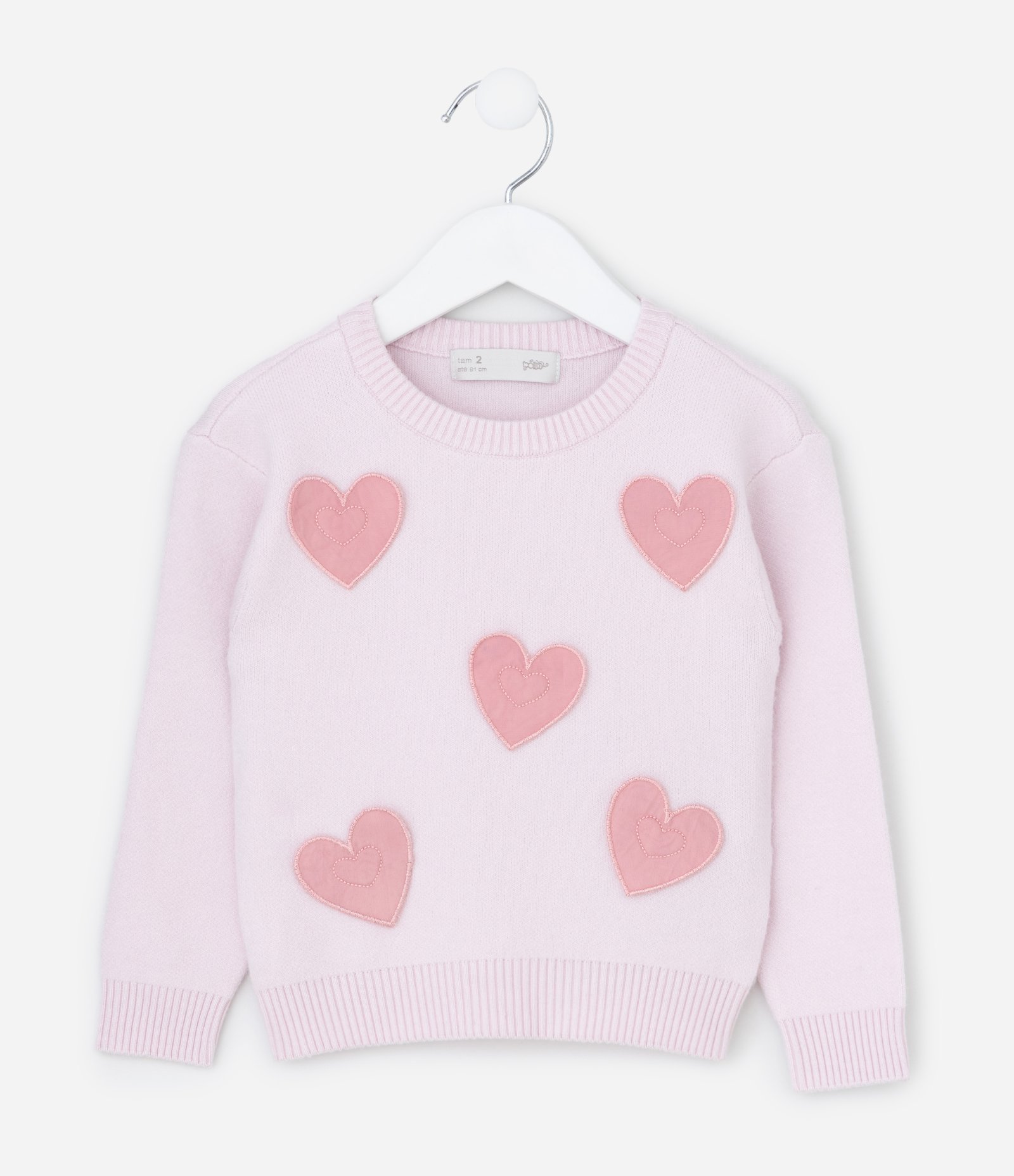 Suéter Infantil em Efeito Tricô com Corações Aplicados – Tam 1 a 5/6 Anos Lilás 1