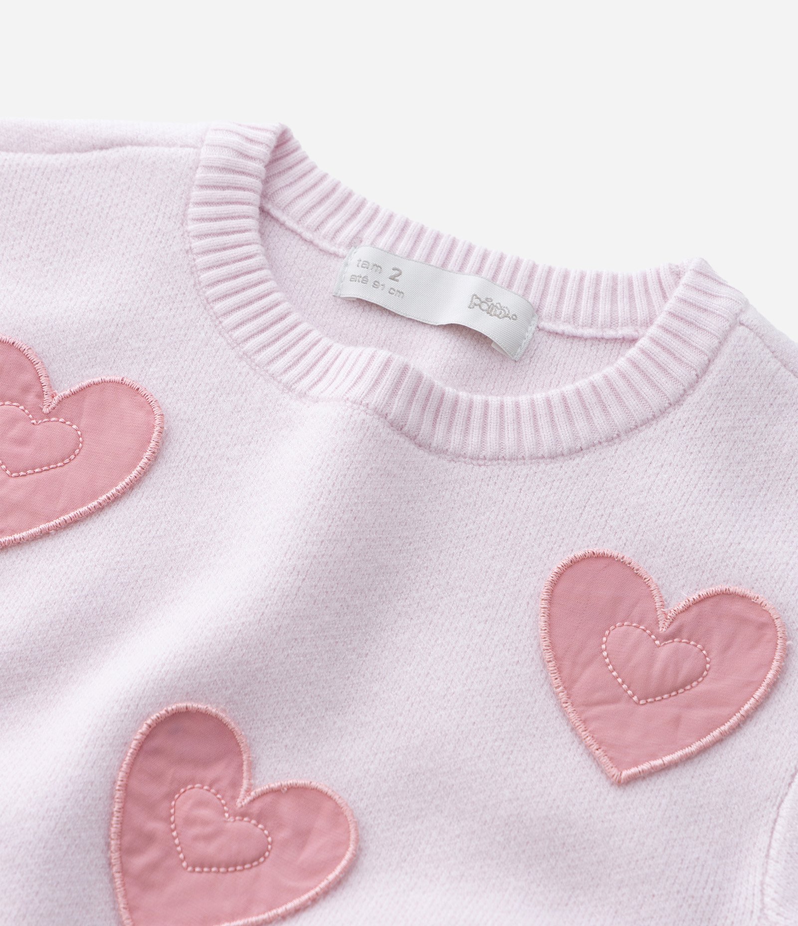 Suéter Infantil em Efeito Tricô com Corações Aplicados – Tam 1 a 5/6 Anos Lilás 5