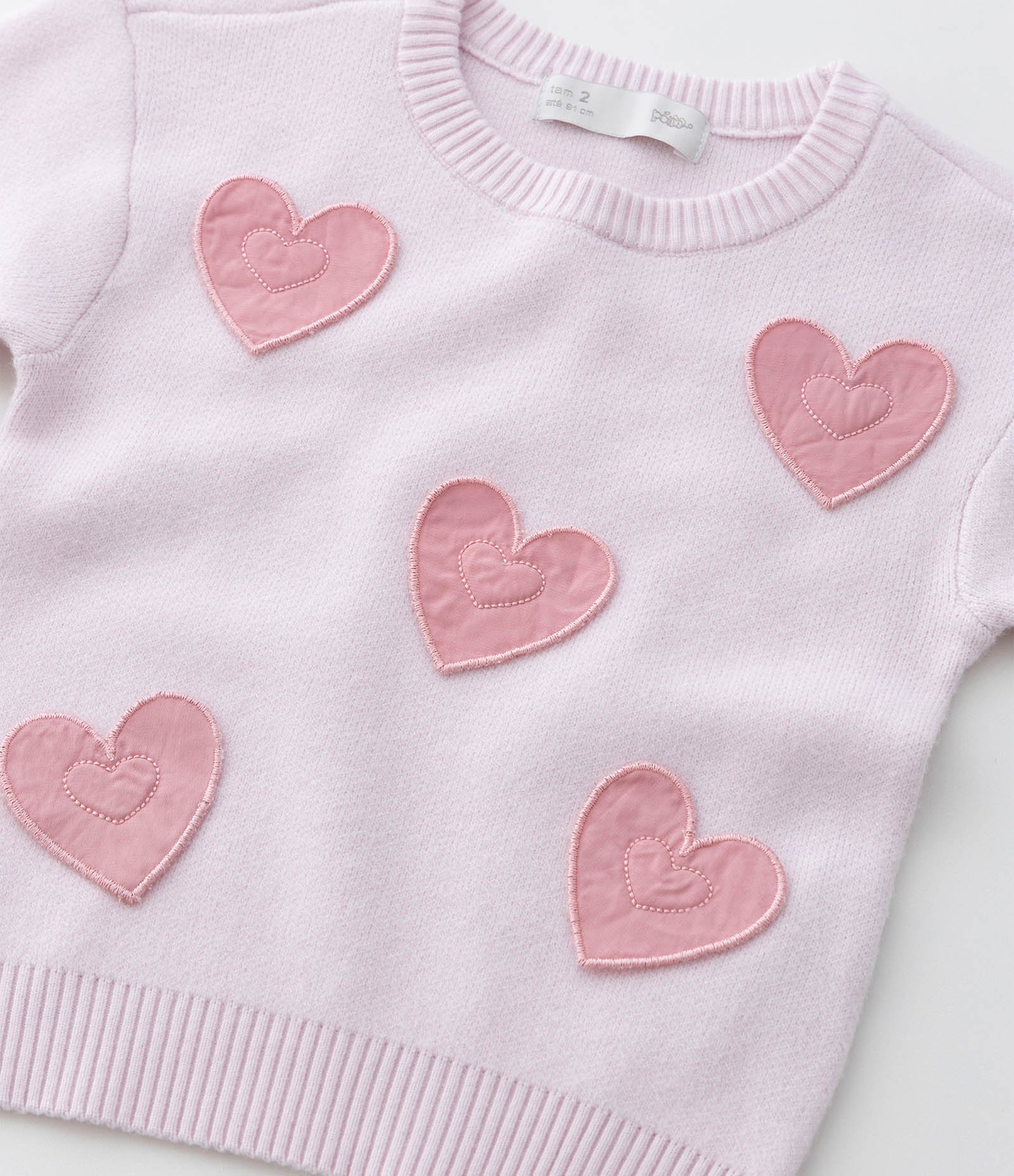 Suéter Infantil em Efeito Tricô com Corações Aplicados – Tam 1 a 5/6 Anos Lilás 6