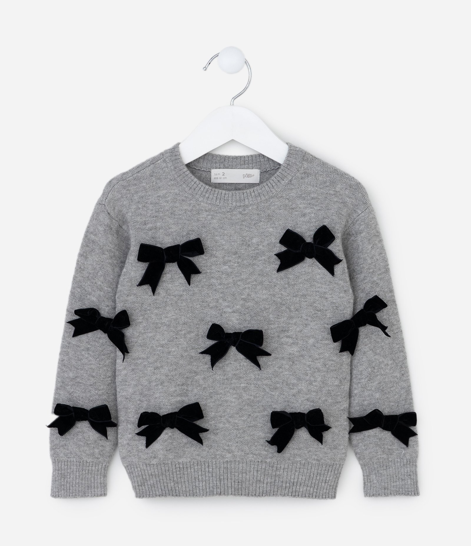 Suéter Infantil com Laços Aplicados – Tam 1 a 5/6 Cinza 1