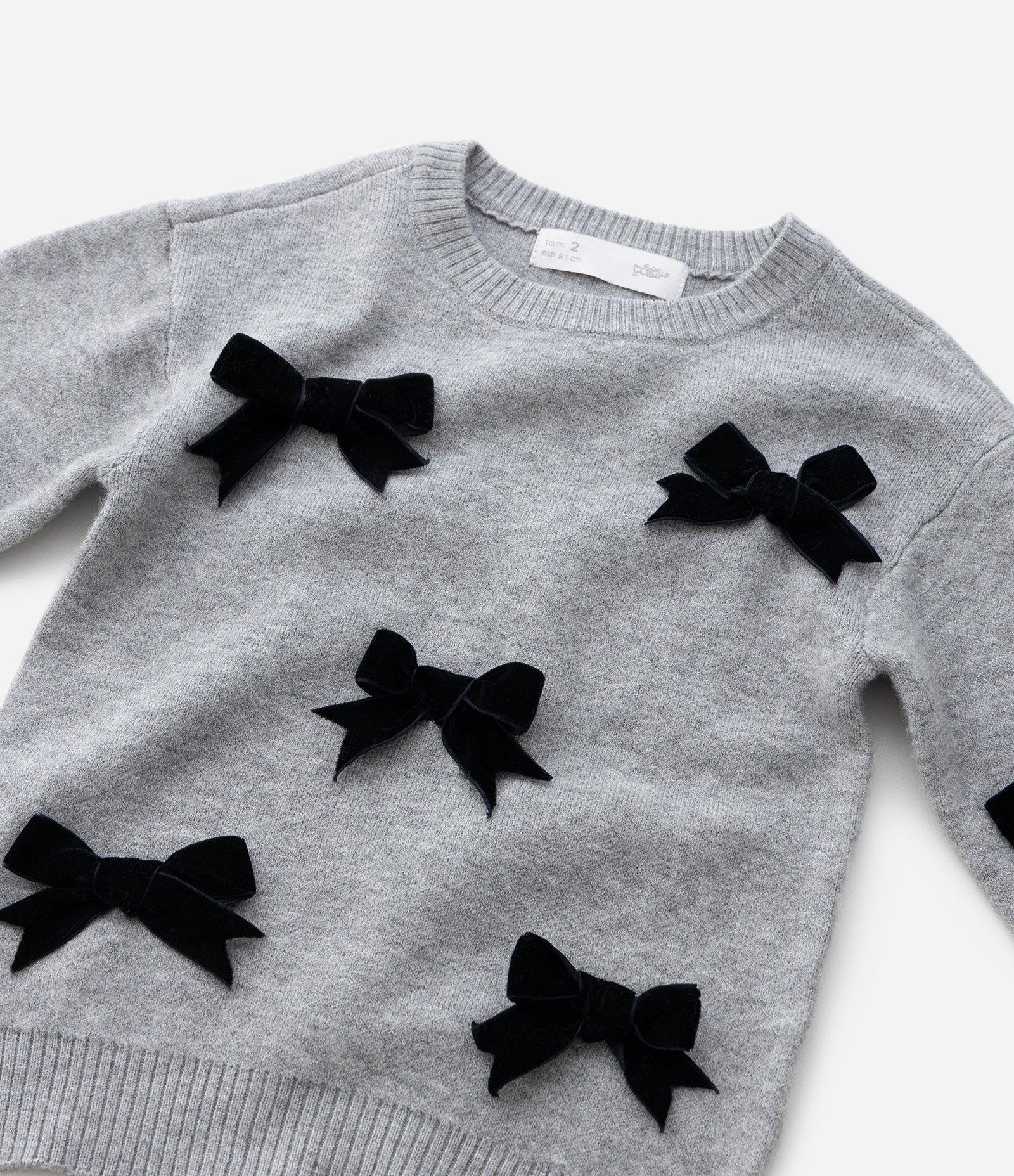 Suéter Infantil com Laços Aplicados – Tam 1 a 5/6 Cinza 7
