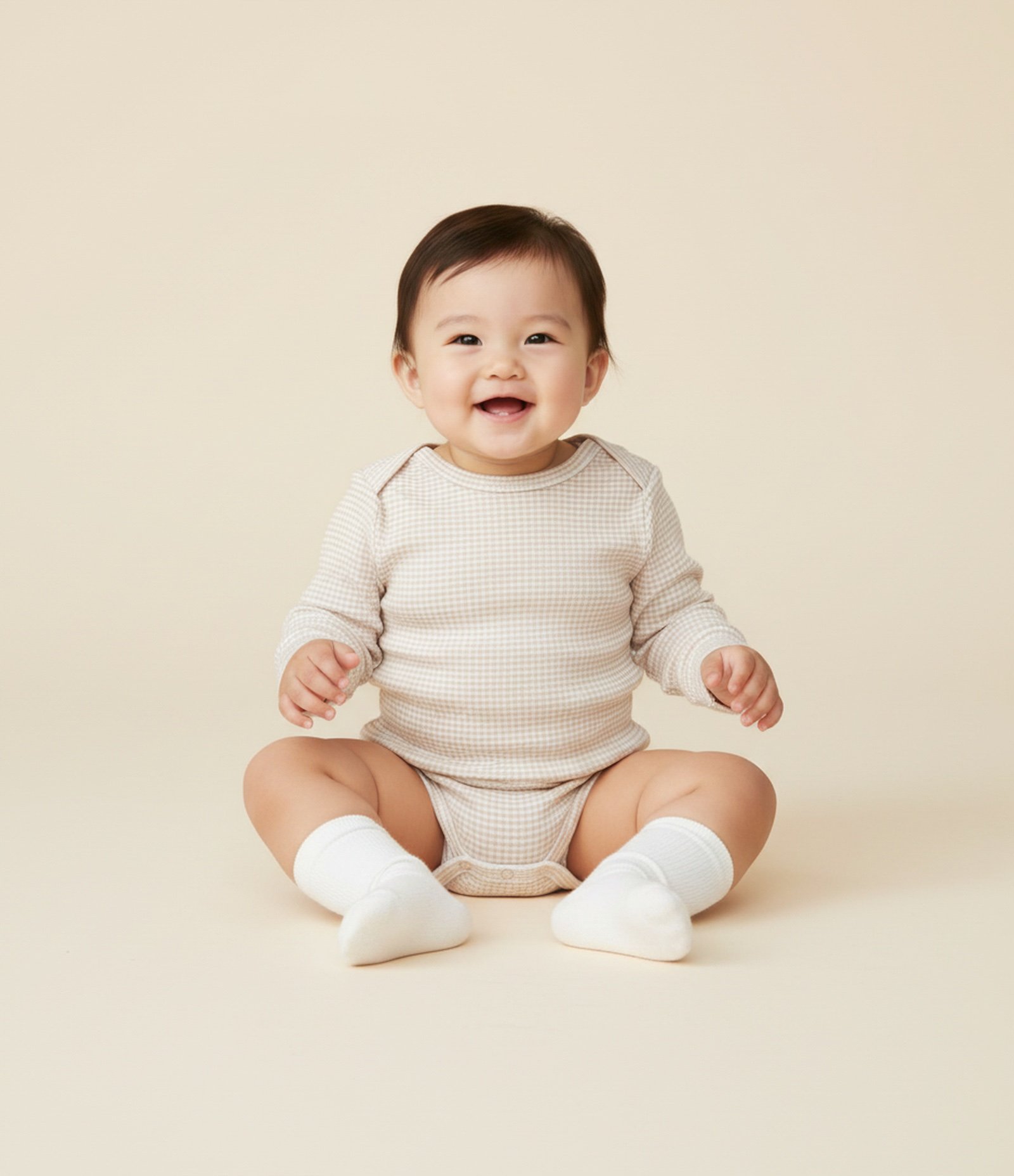 Body Infantil Canelado com Gola Americana – Tam RN a 18 Meses Bege Claro 1