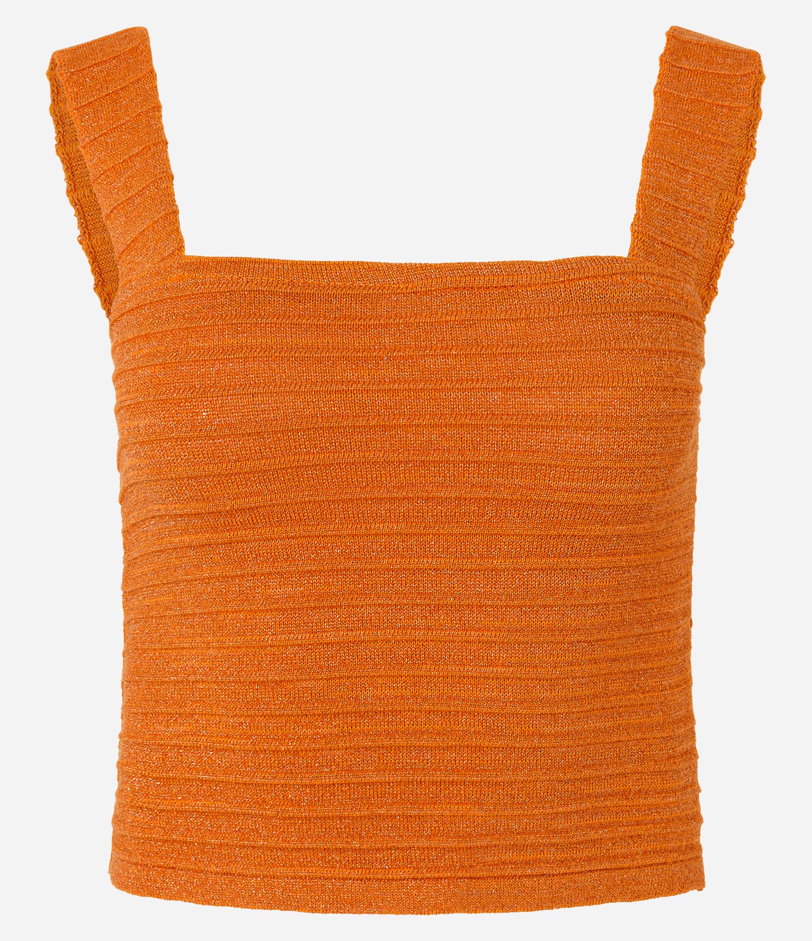 Blusa Cropped em Tricô com Brilhos e Texturizada Laranja 4