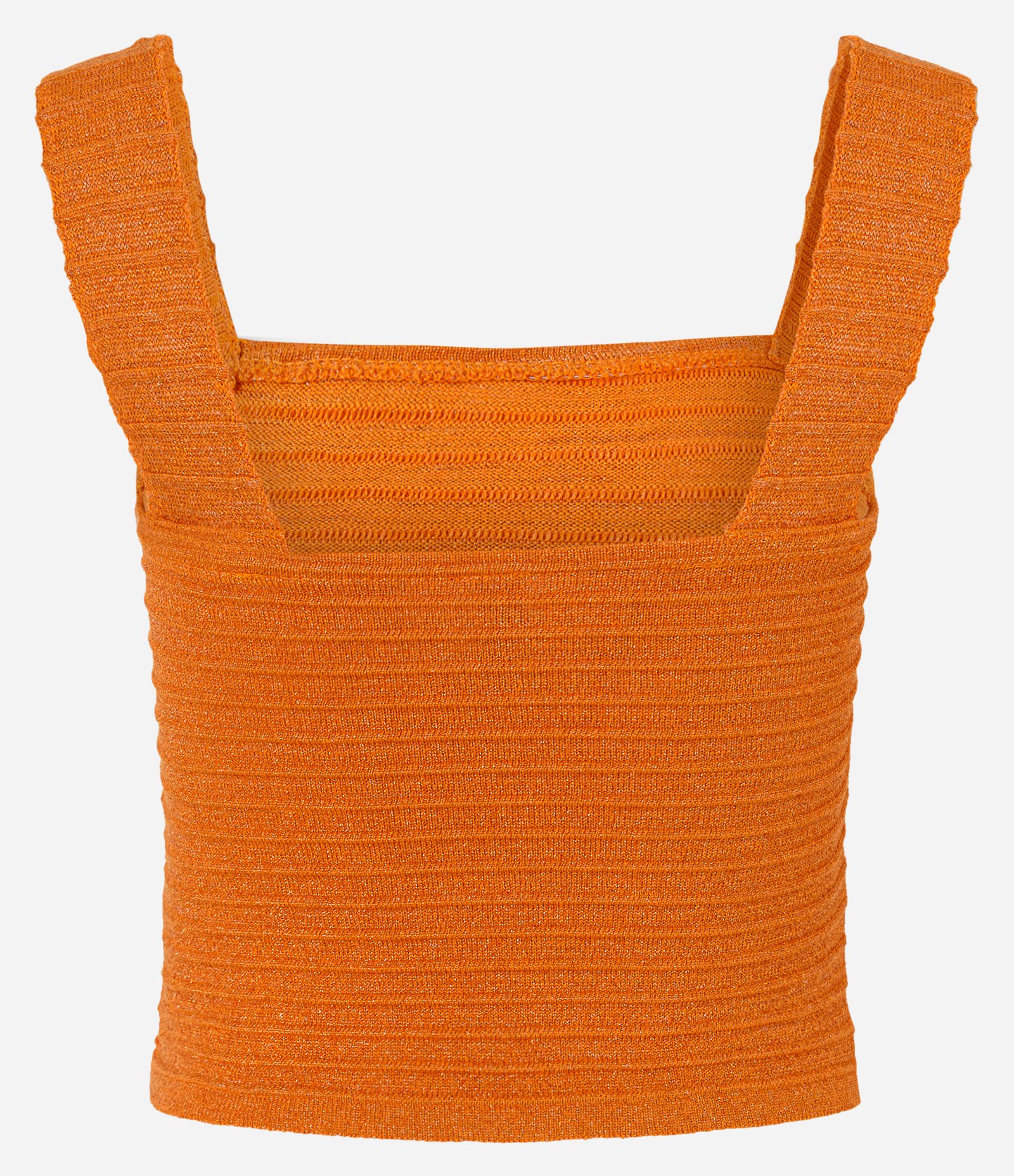 Blusa Cropped em Tricô com Brilhos e Texturizada Laranja 6