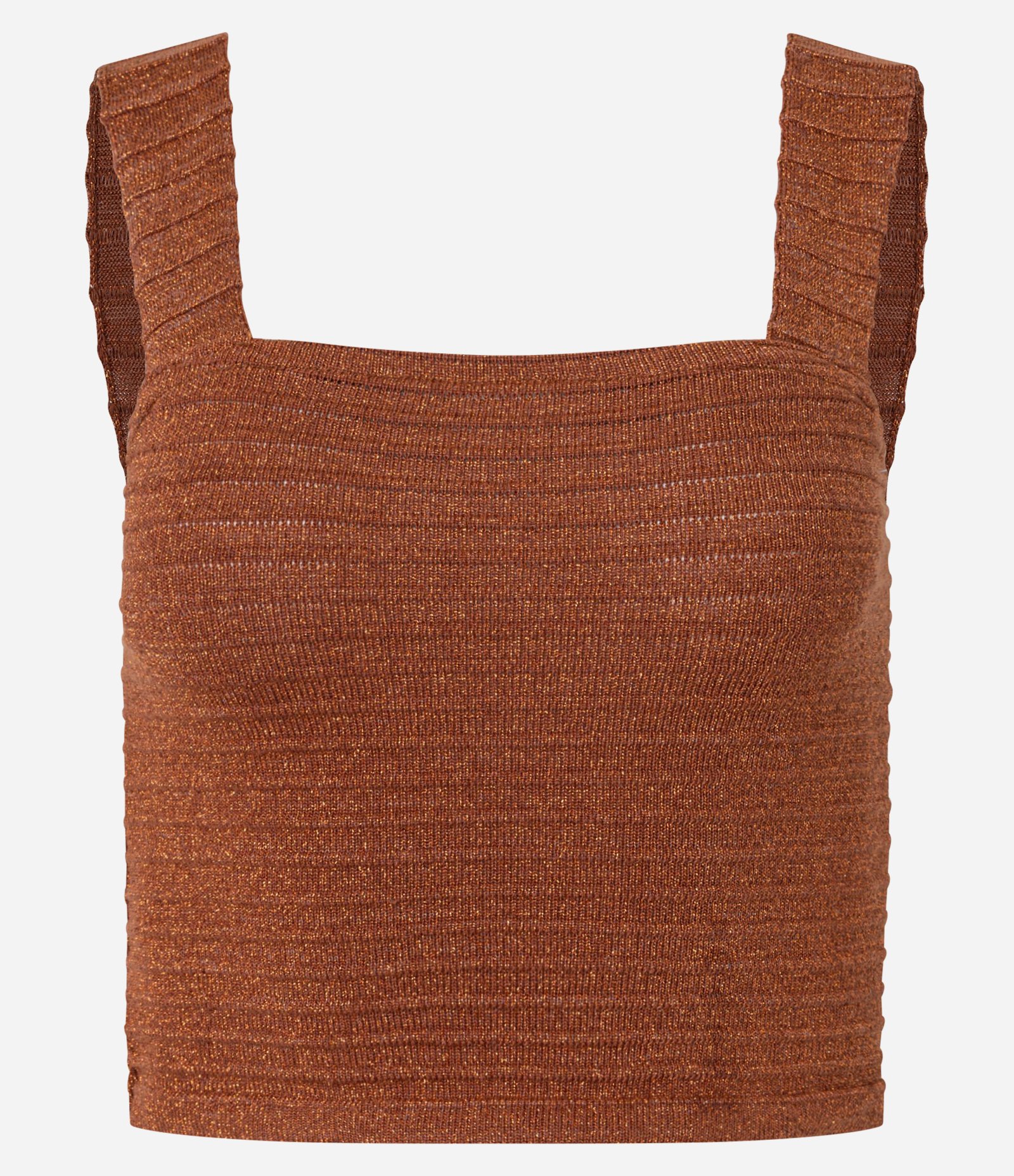 Blusa Cropped em Tricô com Brilhos e Texturizada Marrom 4