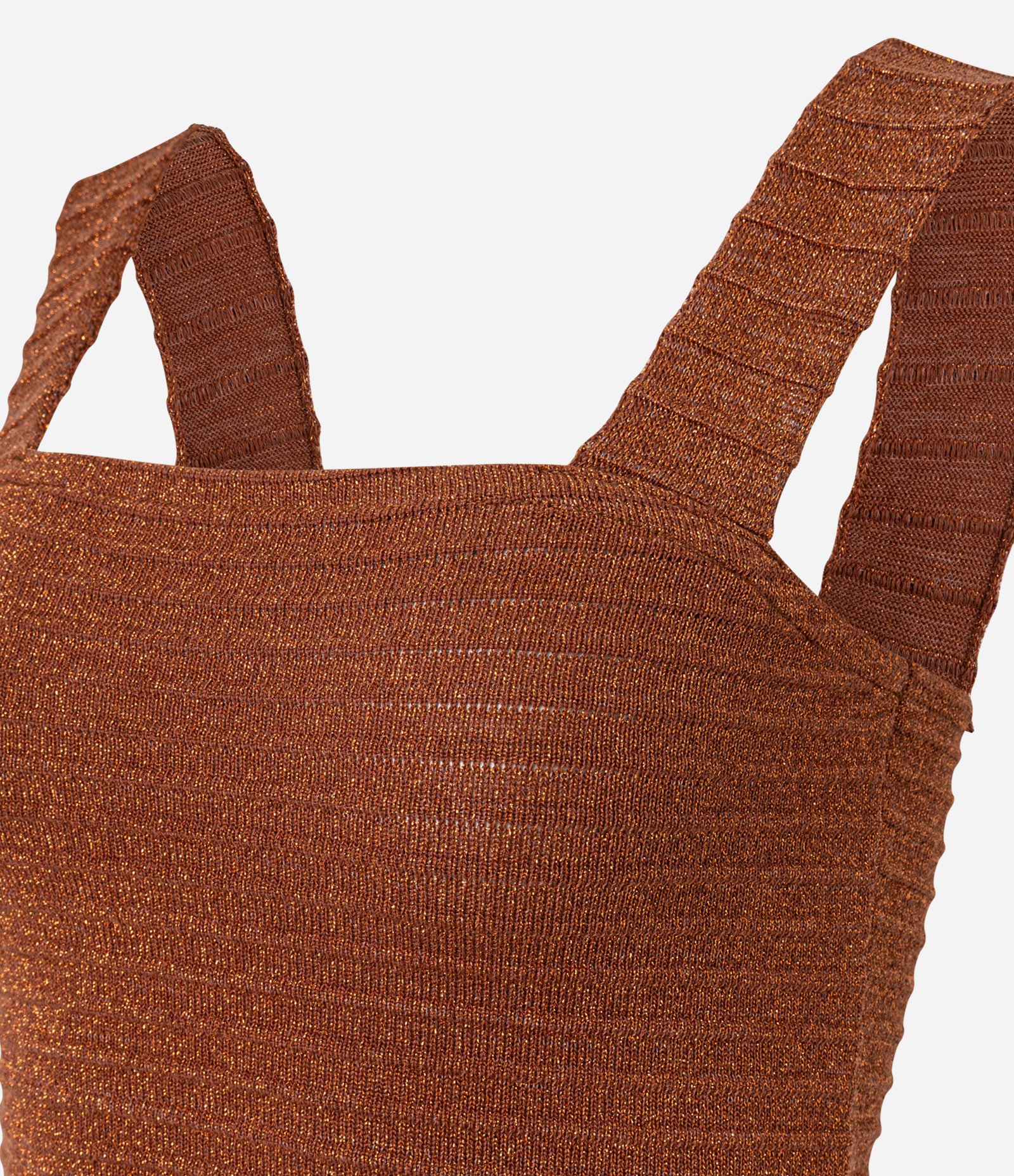 Blusa Cropped em Tricô com Brilhos e Texturizada Marrom 5