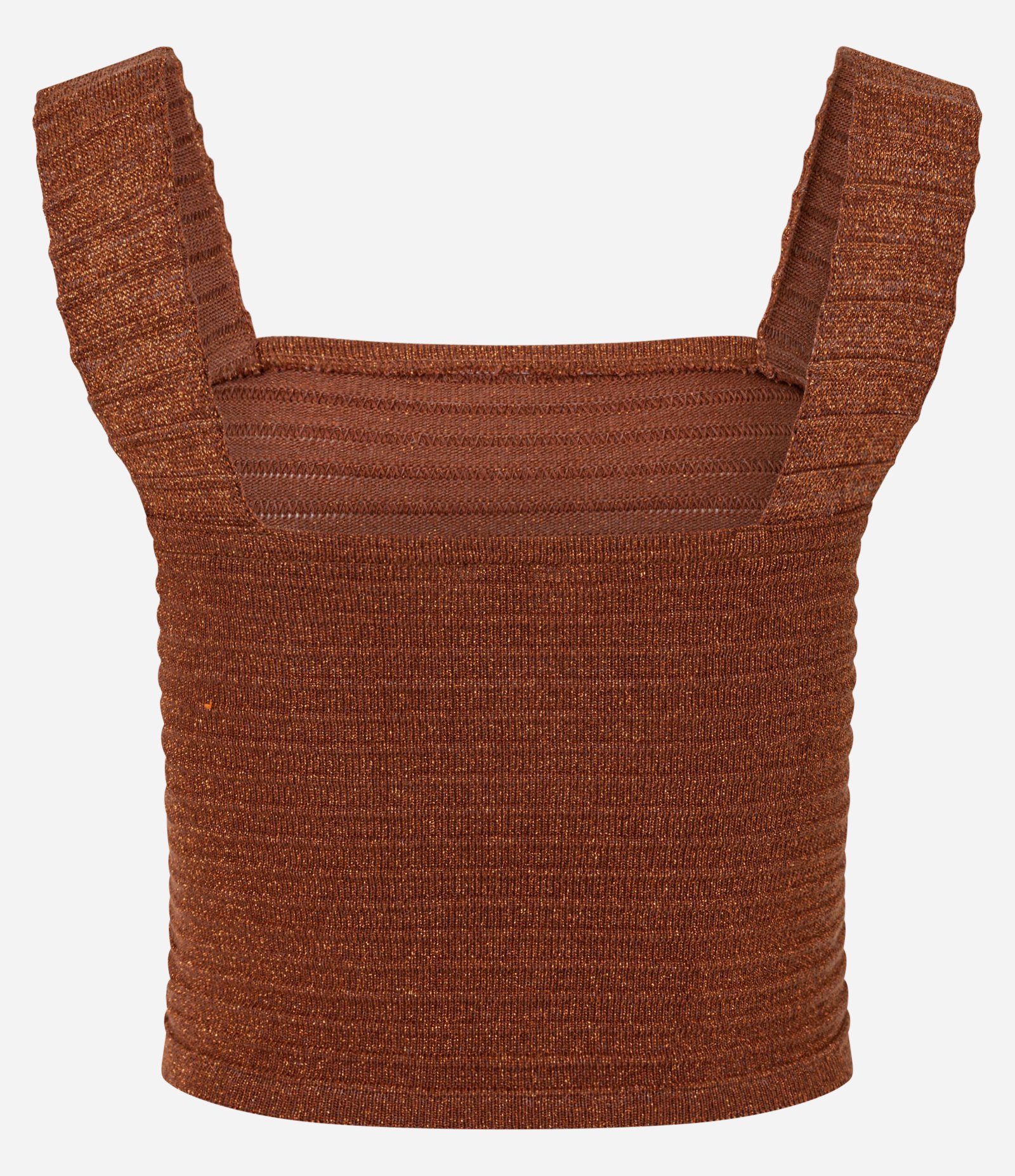 Blusa Cropped em Tricô com Brilhos e Texturizada Marrom 6