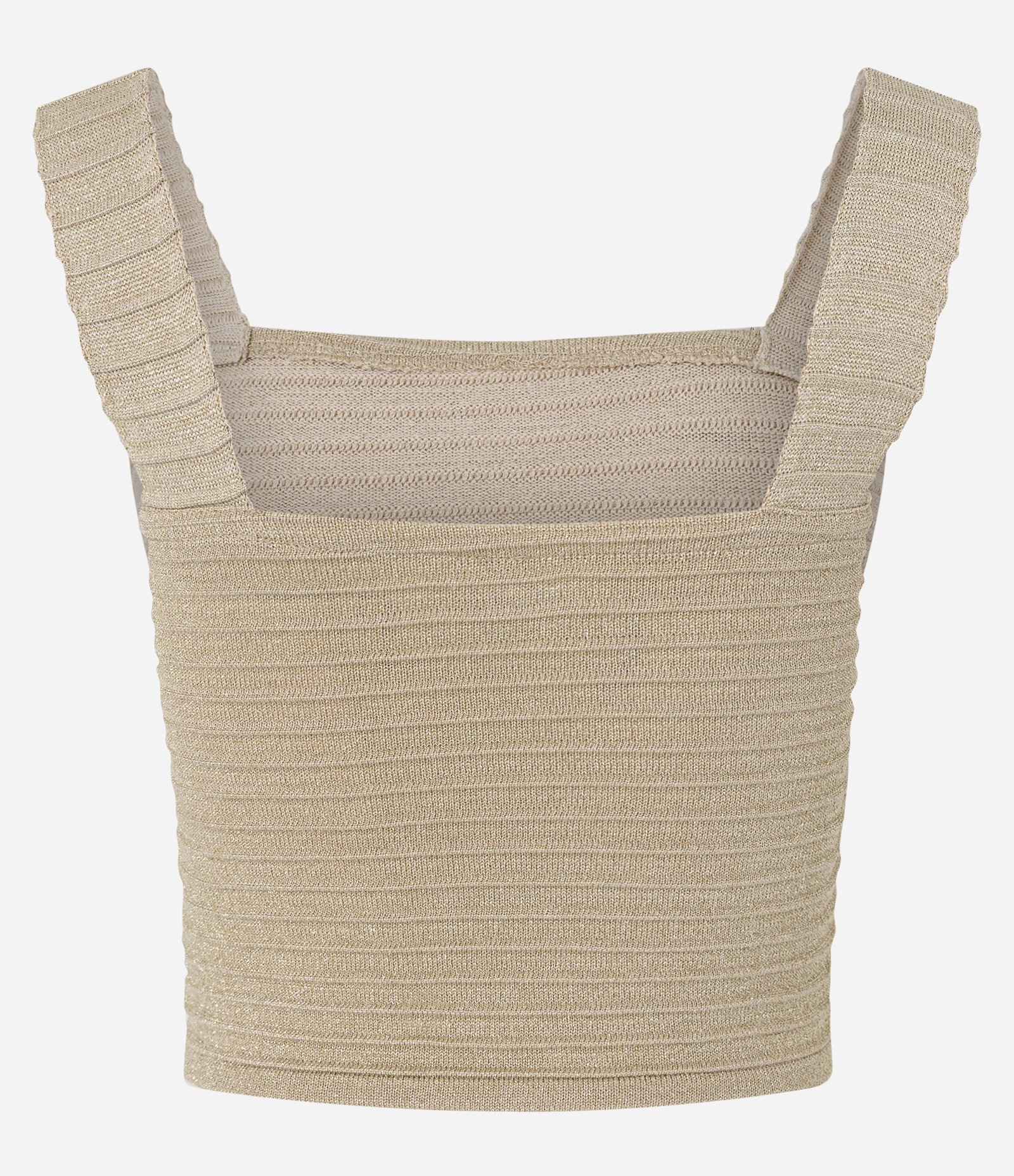 Blusa Cropped em Tricô com Brilhos e Texturizada Bege 6