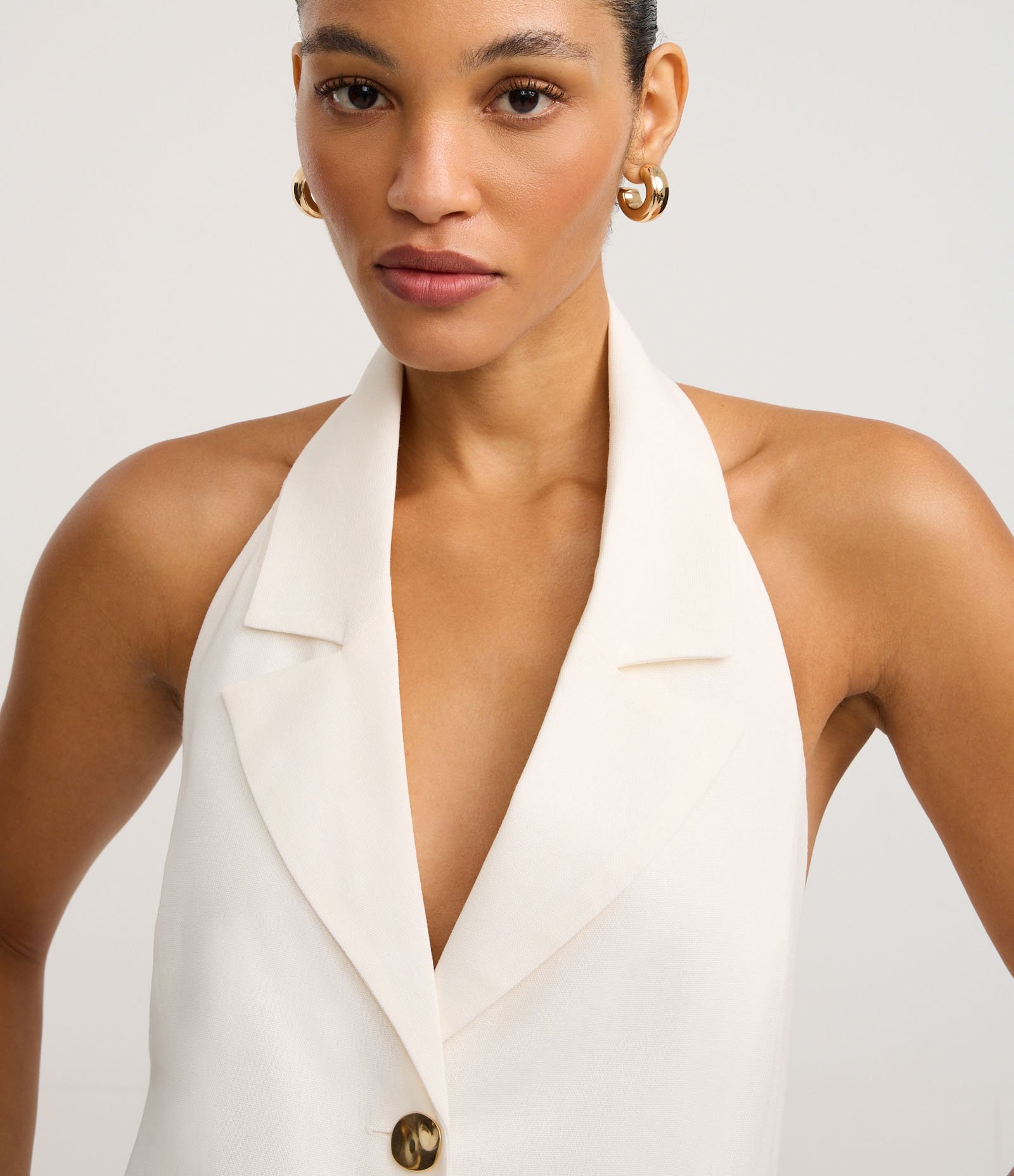 Colete Frente Única em Viscolinho com Botões Metalizados Branco 3