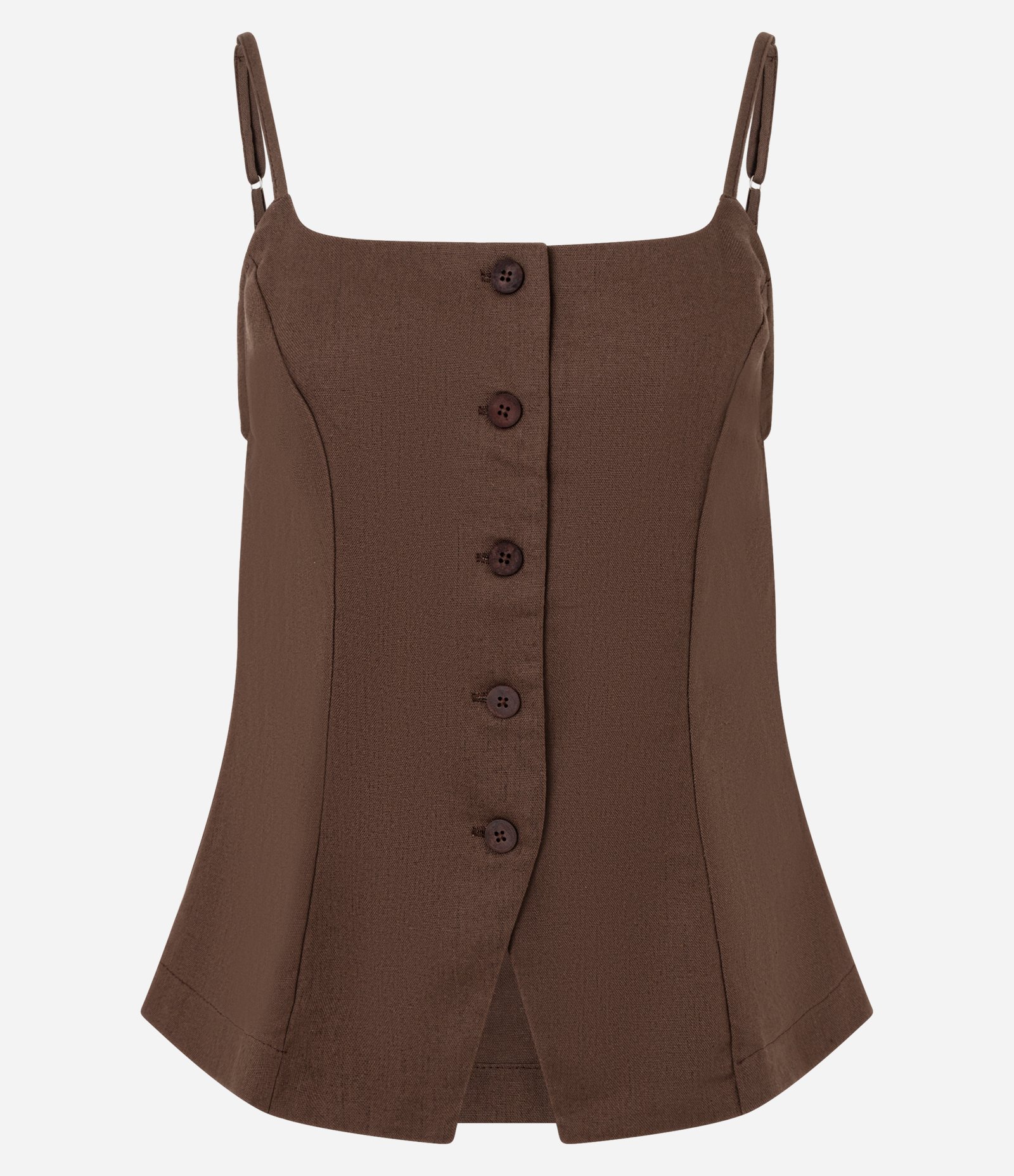 Colete em Viscolinho com Alças Finas Marrom 1