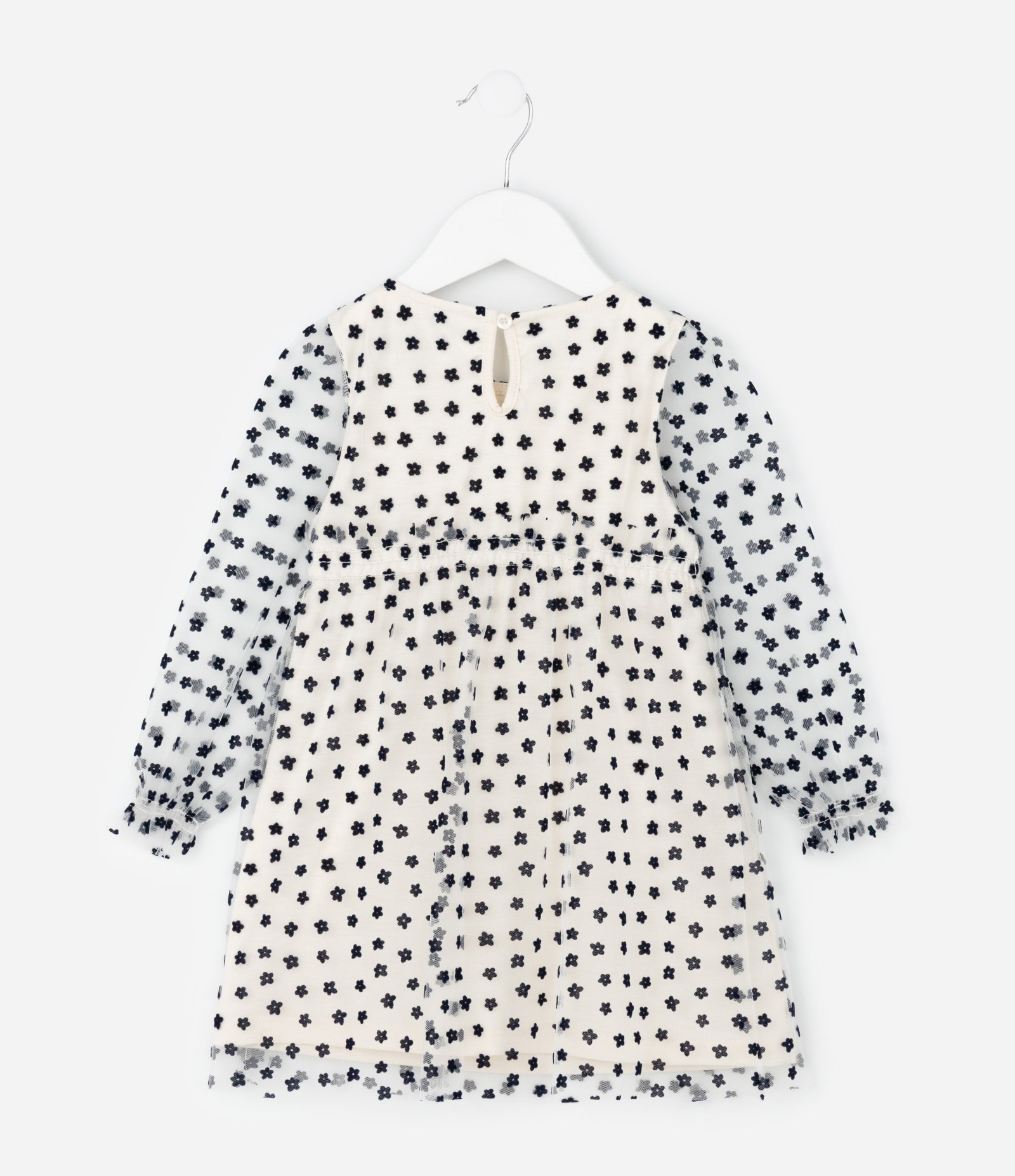 Vestido Infantil em Tule com Textura Floralzinho - Tam 1 a 6 anos Bege 2