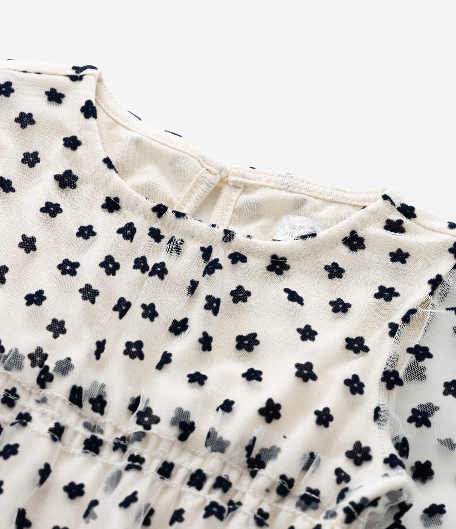 Vestido Infantil em Tule com Textura Floralzinho - Tam 1 a 6 anos Bege 5