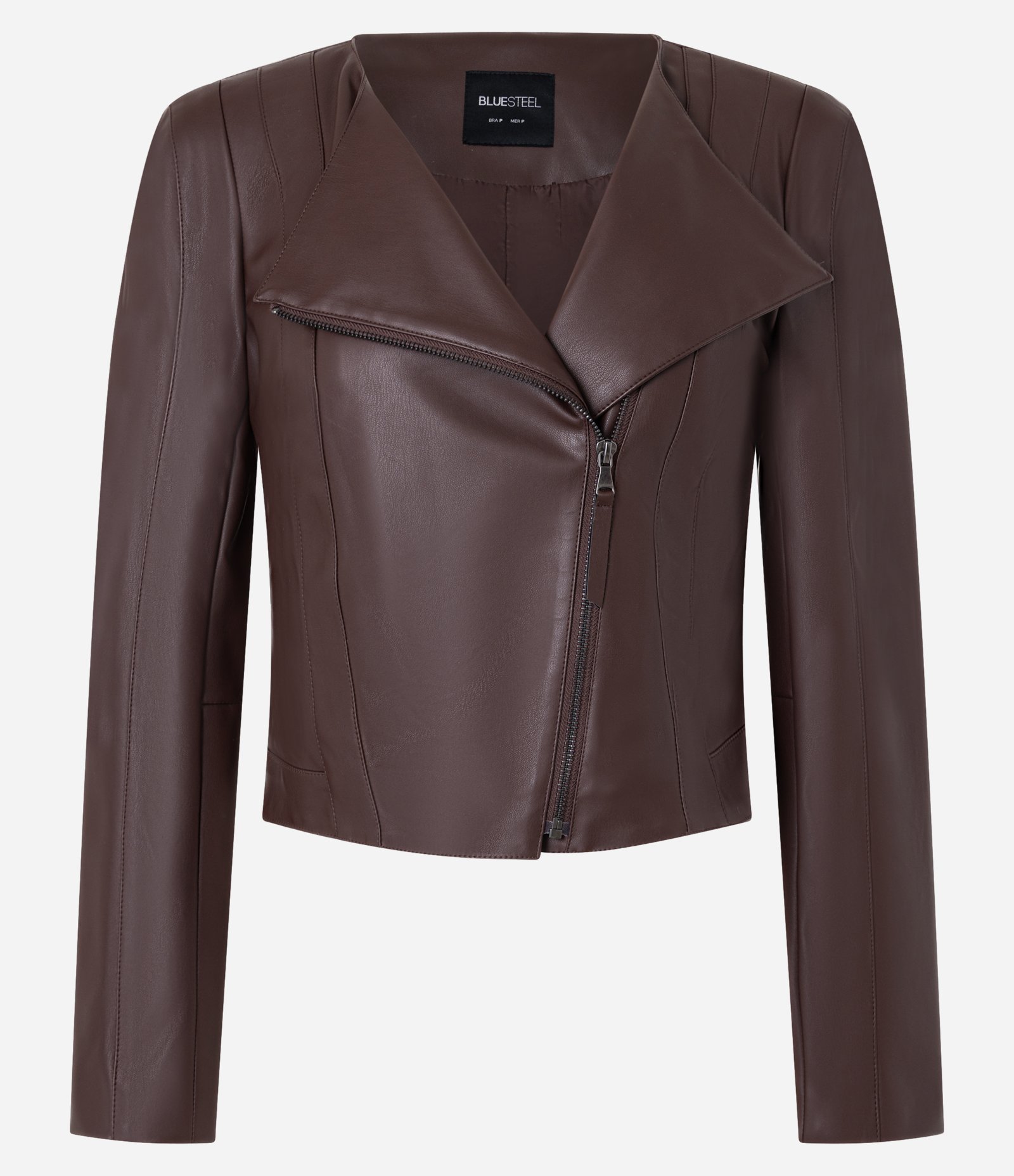 Jaqueta em PU com Ombreira e Zíper Marrom 1