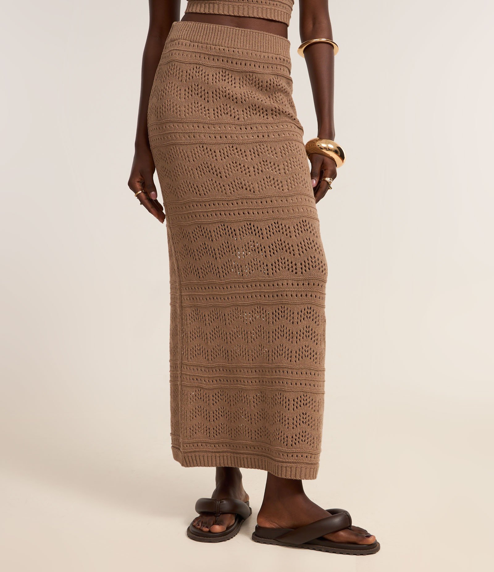 Saia Ajustada Long Midi em Tricô com Mix de Pontos Marrom 3